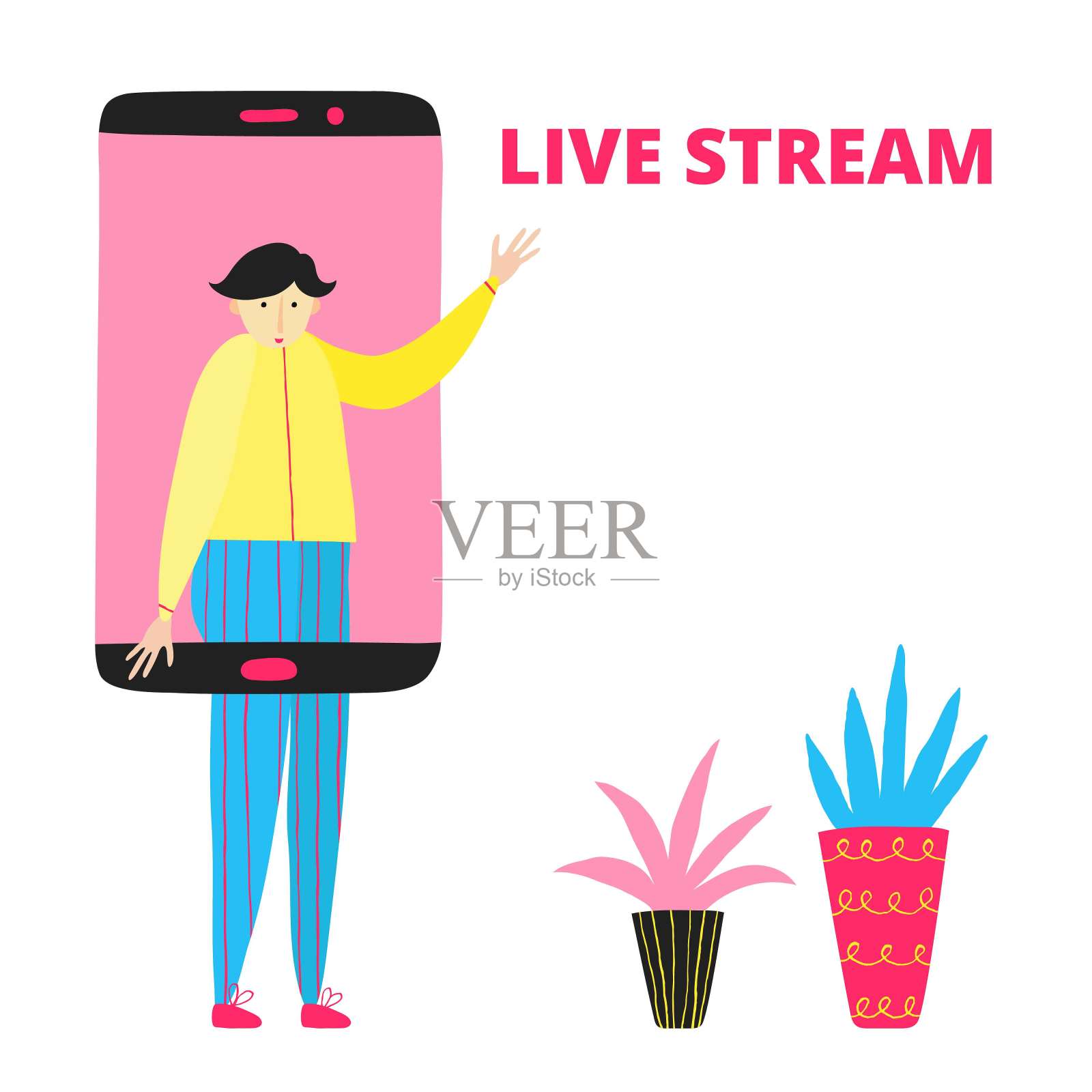 有趣的直播概念。插画图片素材