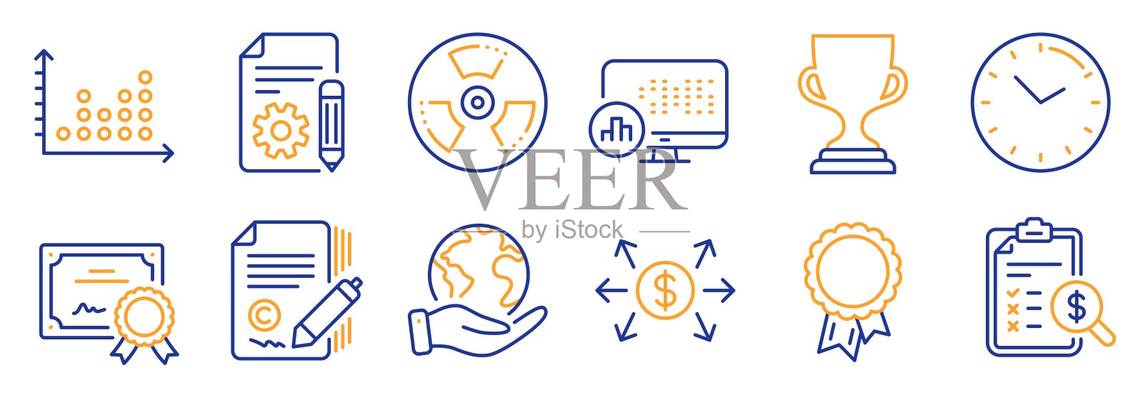 一套教育图标,如时间,报告统计,美元交换。向量插画图片素材