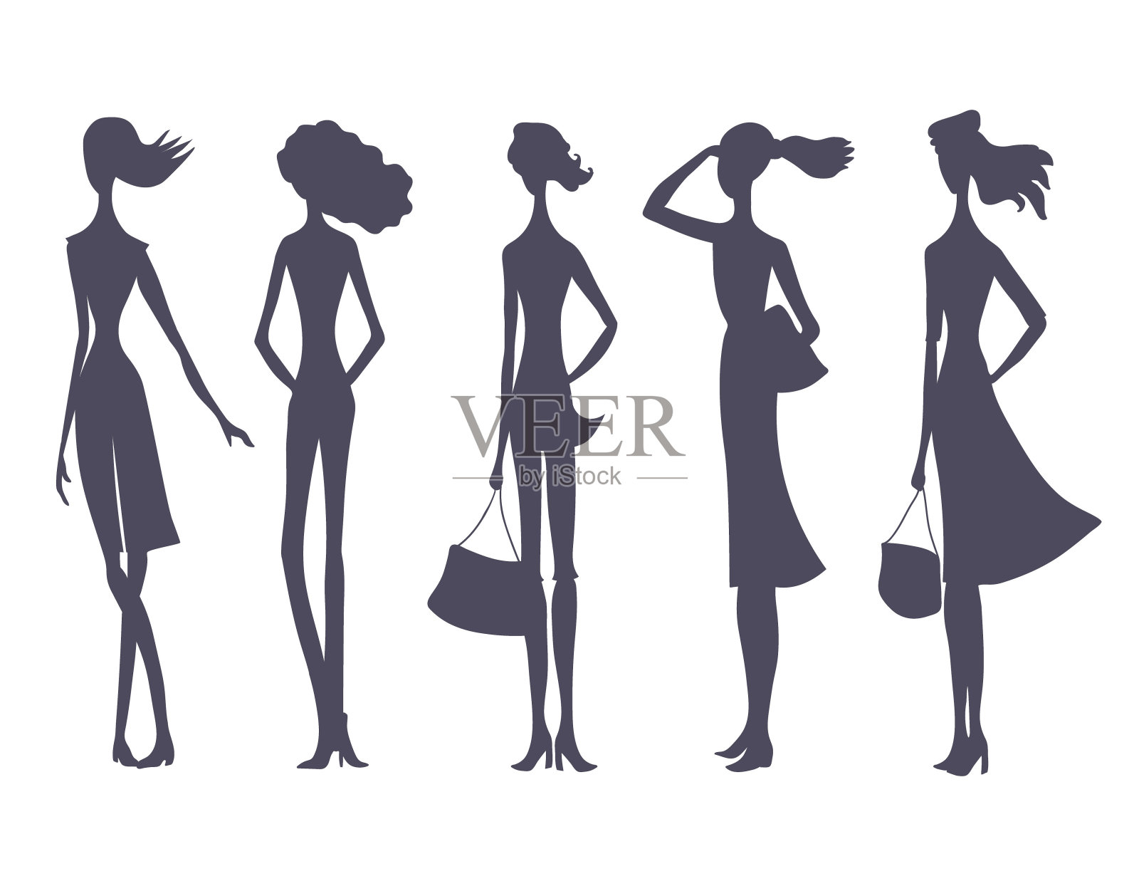 时尚女性。手绘时装模特系列。插画图片素材