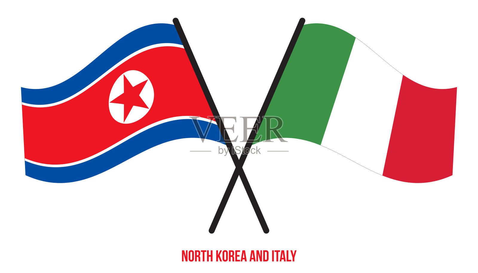 朝鲜和意大利国旗交叉挥舞。官方的比例。正确的颜色插画图片素材