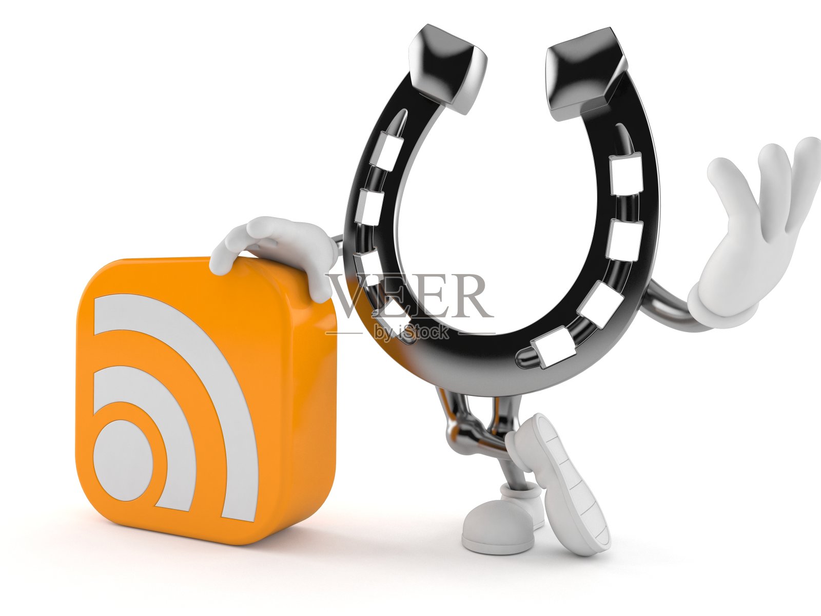 带有RSS图标的马蹄形字符照片摄影图片