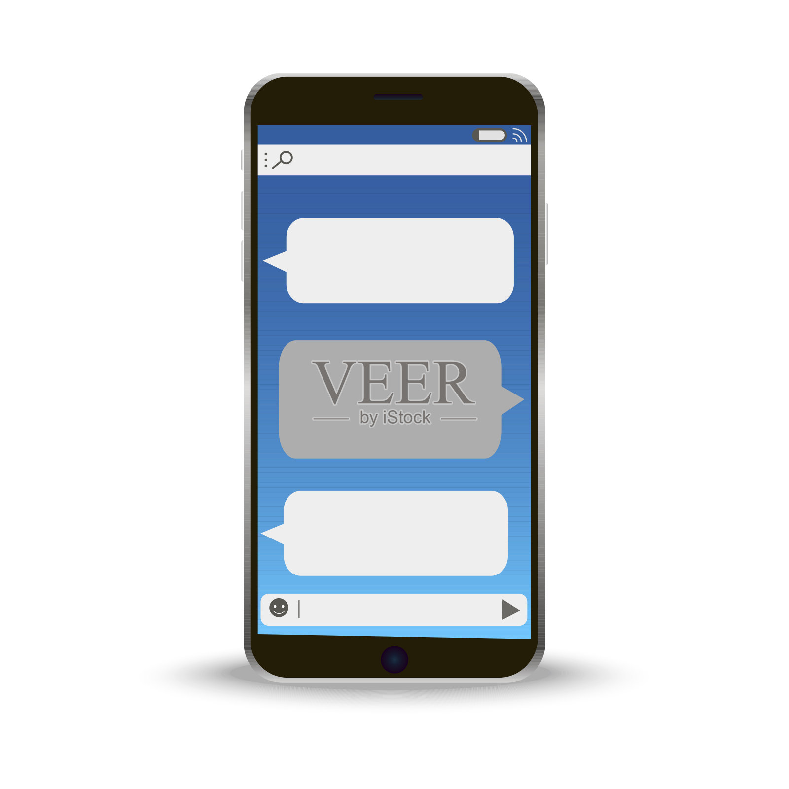 蓝色屏幕上有信息标志的手机。矢量插图。股票图。插画图片素材