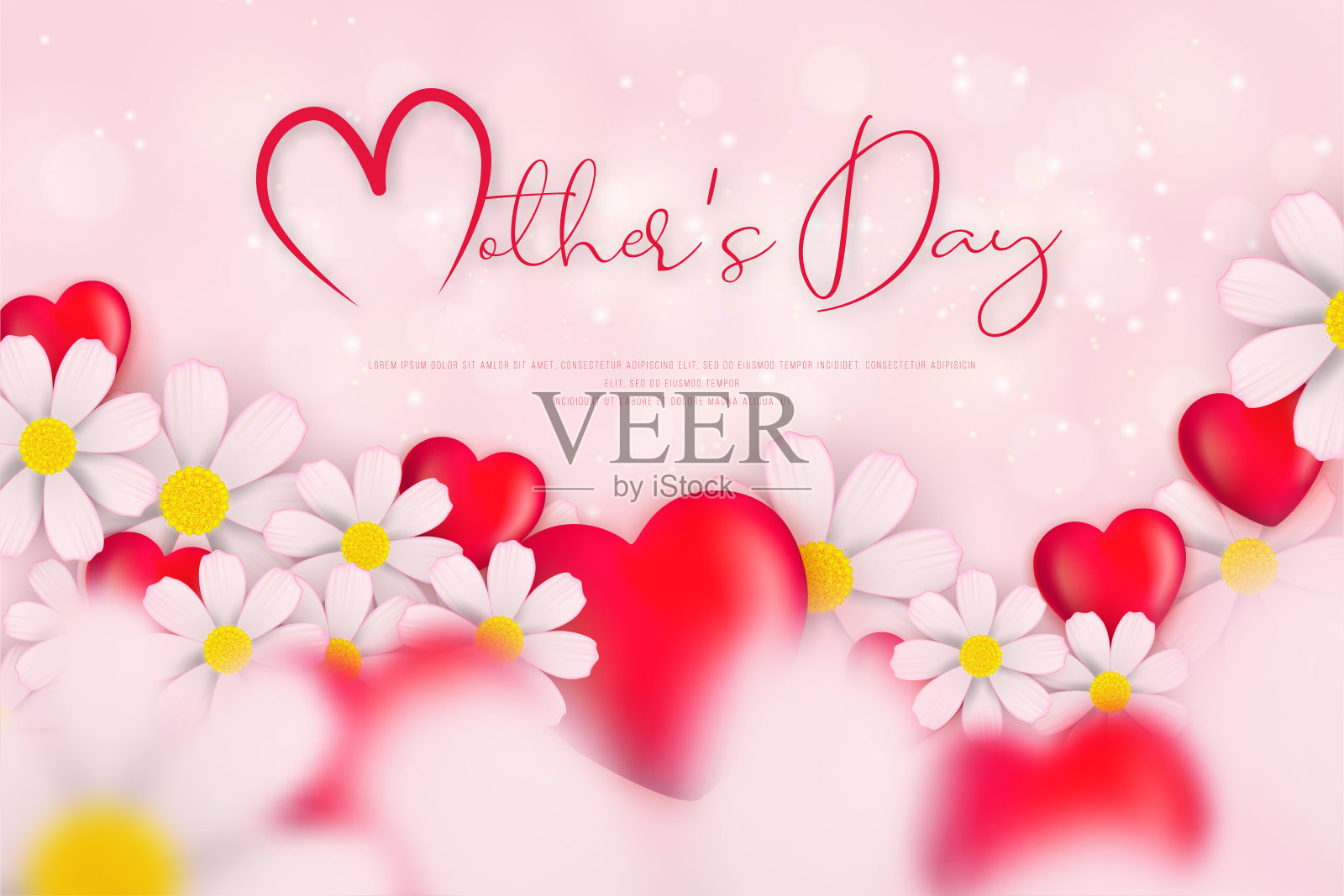 母亲节明信片,纸花和信件设计模板素材