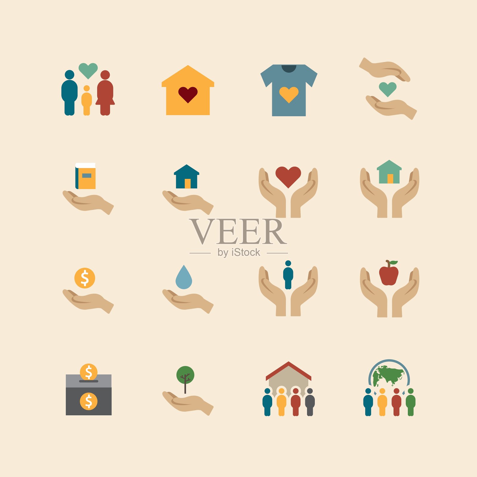 慈善和捐赠剪影颜色图标图标素材