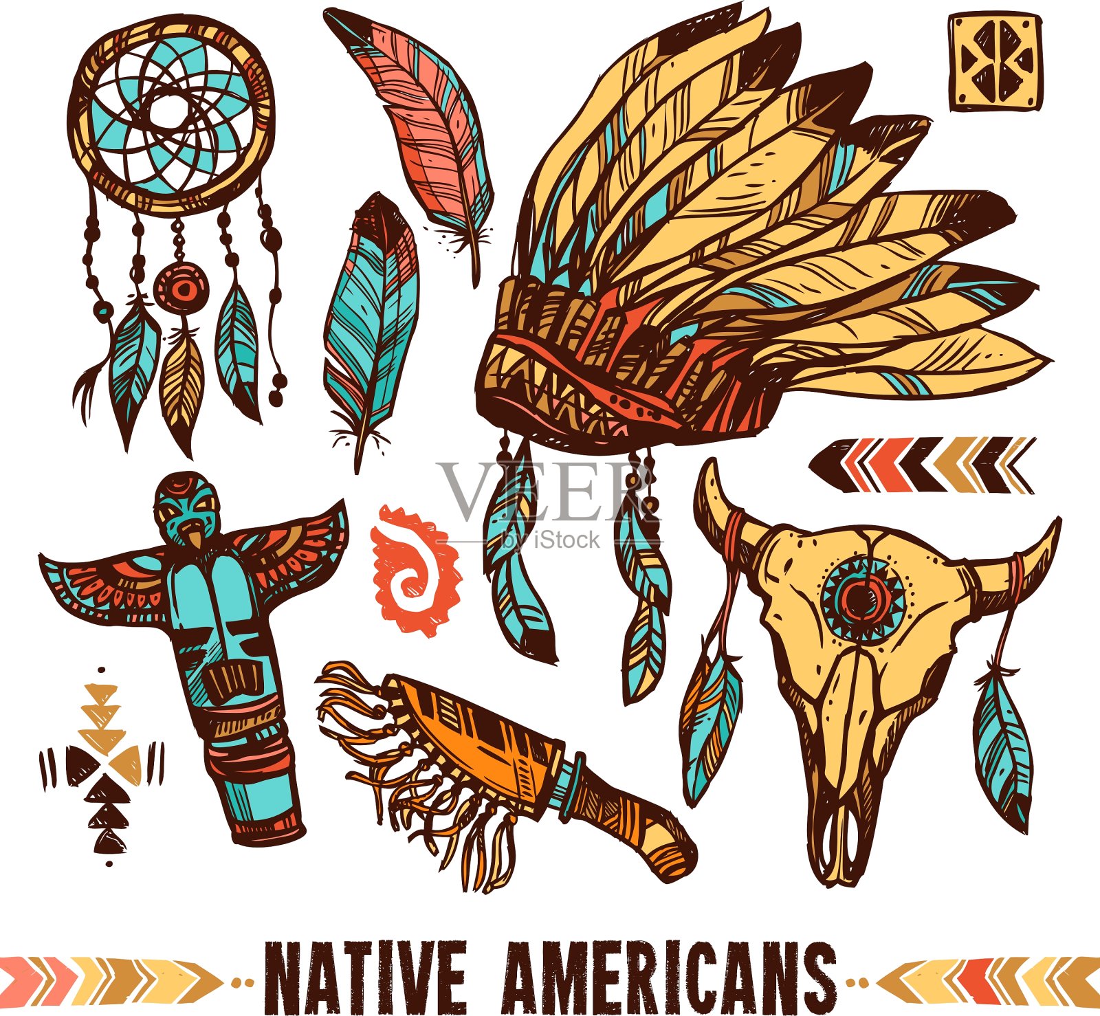 印第安人装饰图标集插画图片素材