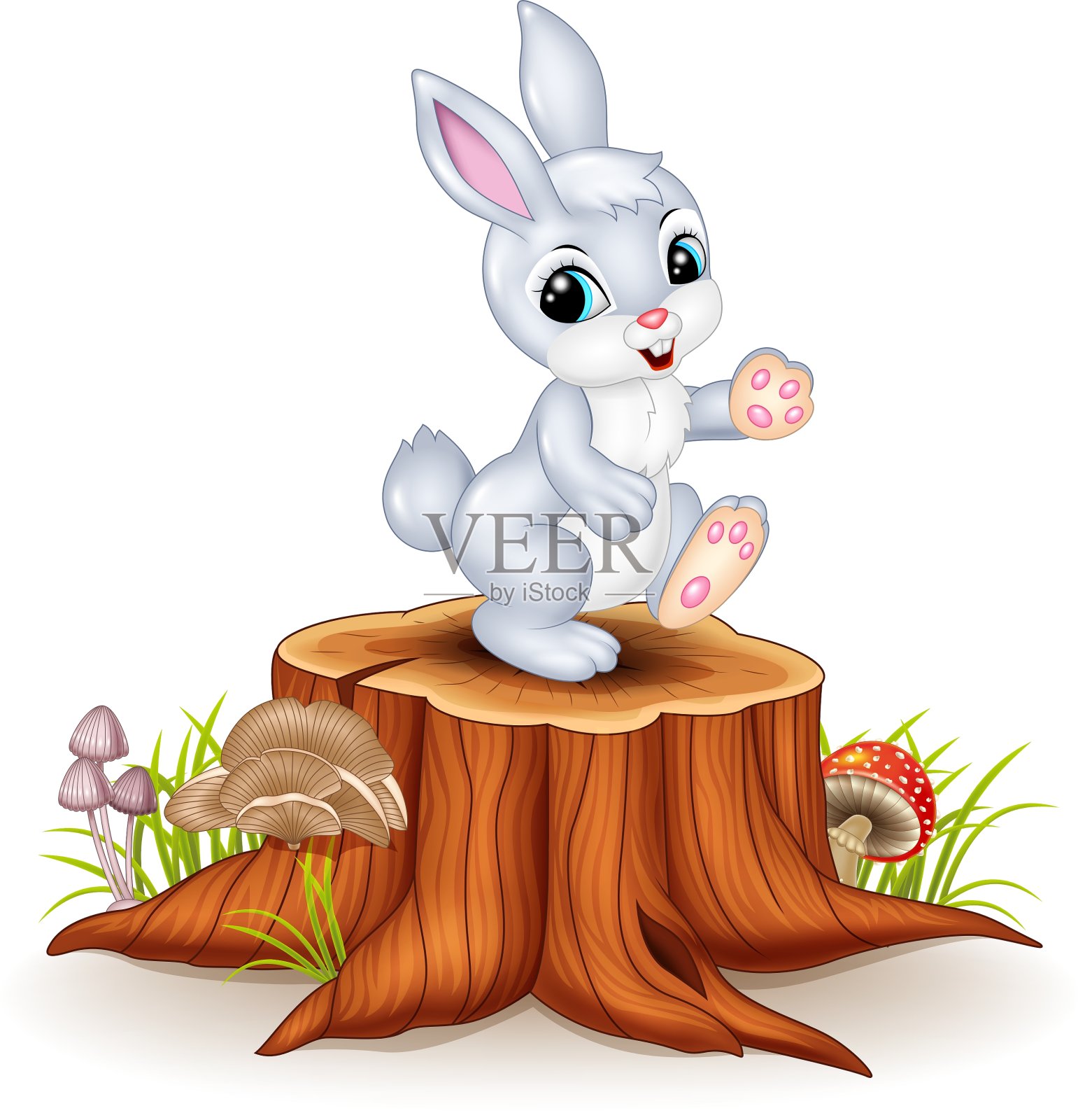 可爱的小兔子站在树桩上设计元素图片