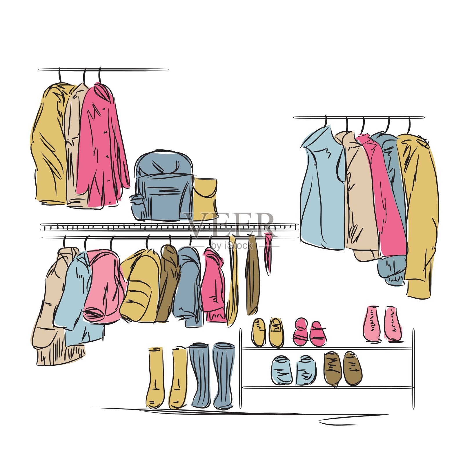 手绘衣柜示意图设计元素图片