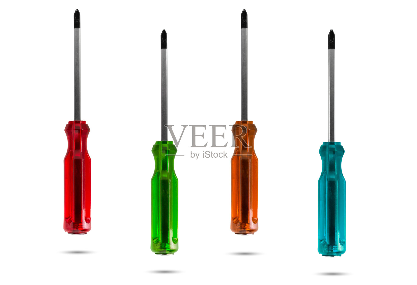 白色背景上的彩色螺丝刀照片摄影图片