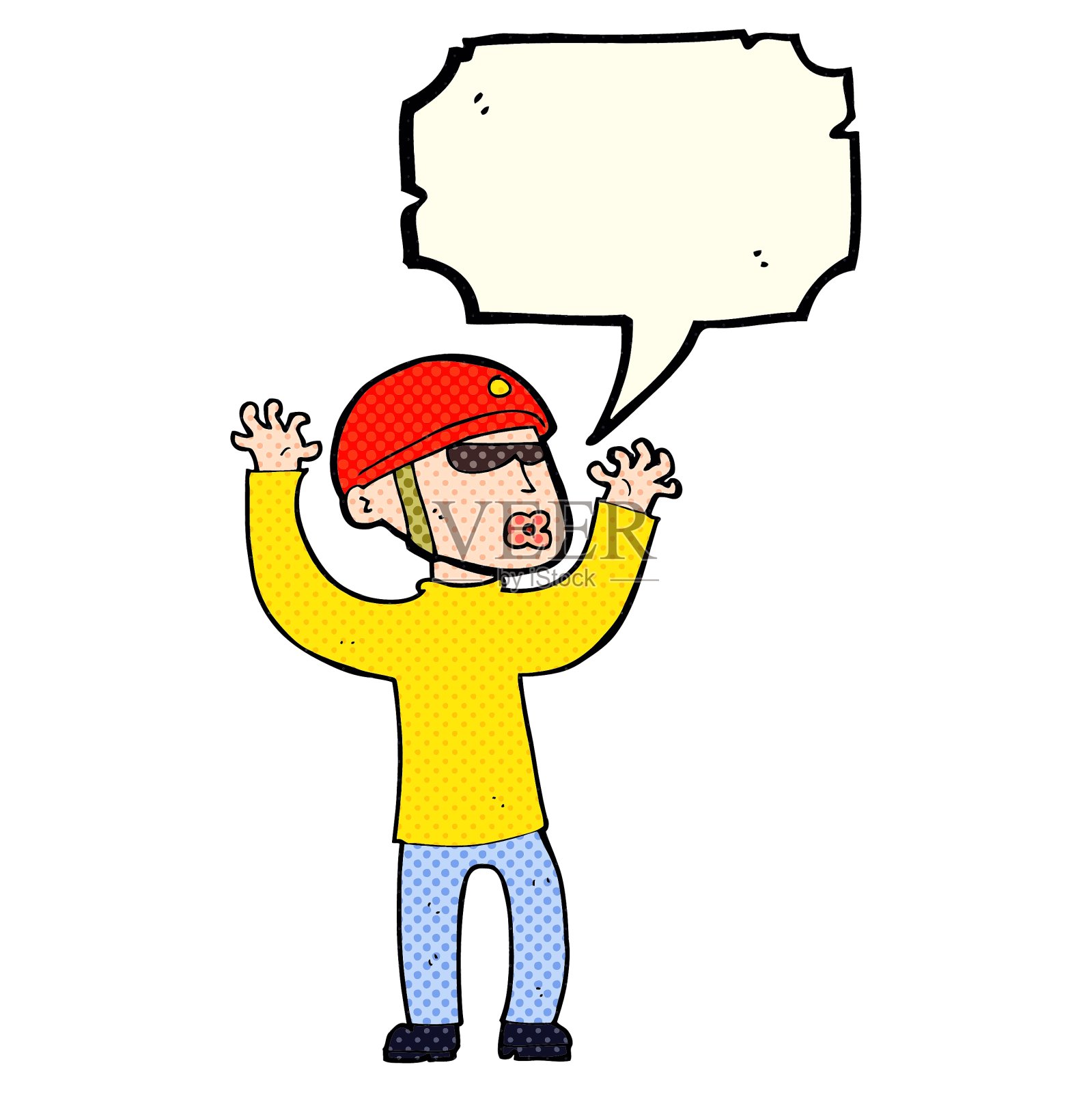 卡通保安用语音泡泡惊慌失措设计元素图片