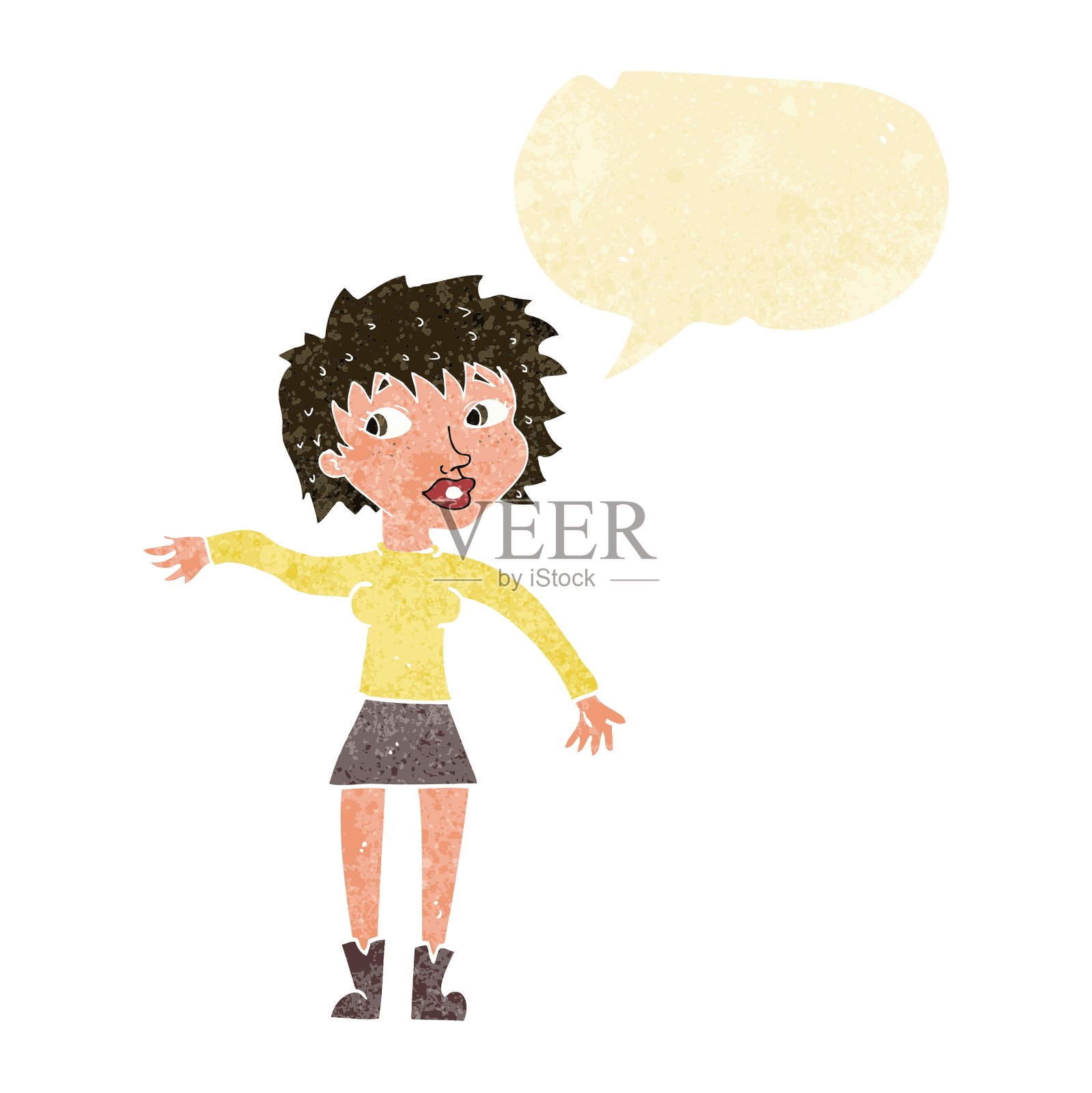 卡通友好的女人挥舞着演讲泡泡设计元素图片