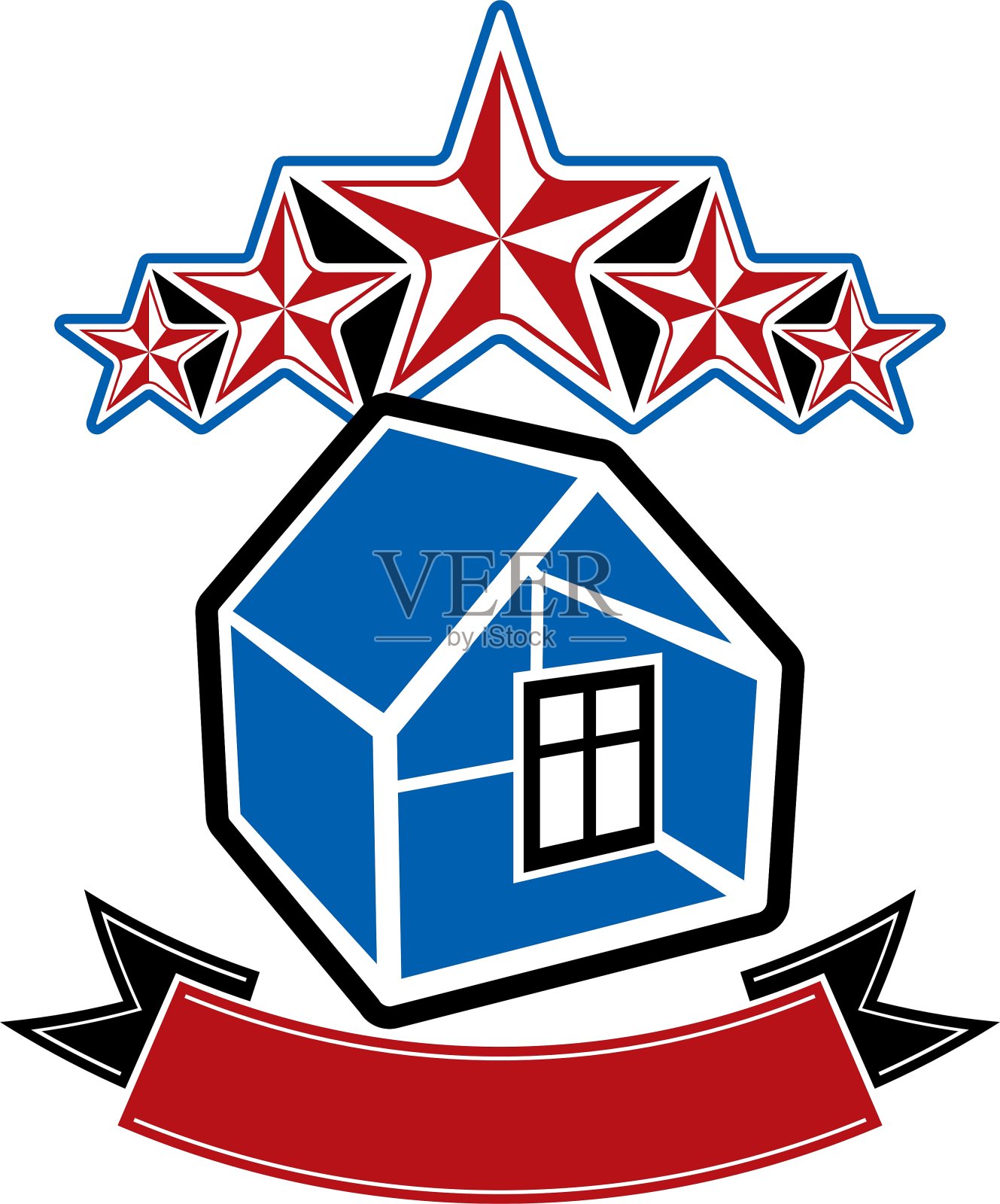 简单的五星住宅和经典的丝带设计元素图片