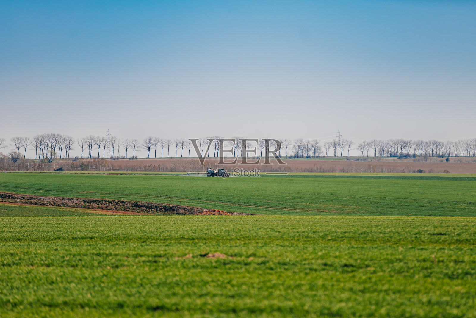 拖拉机在田间喷洒除草剂照片摄影图片