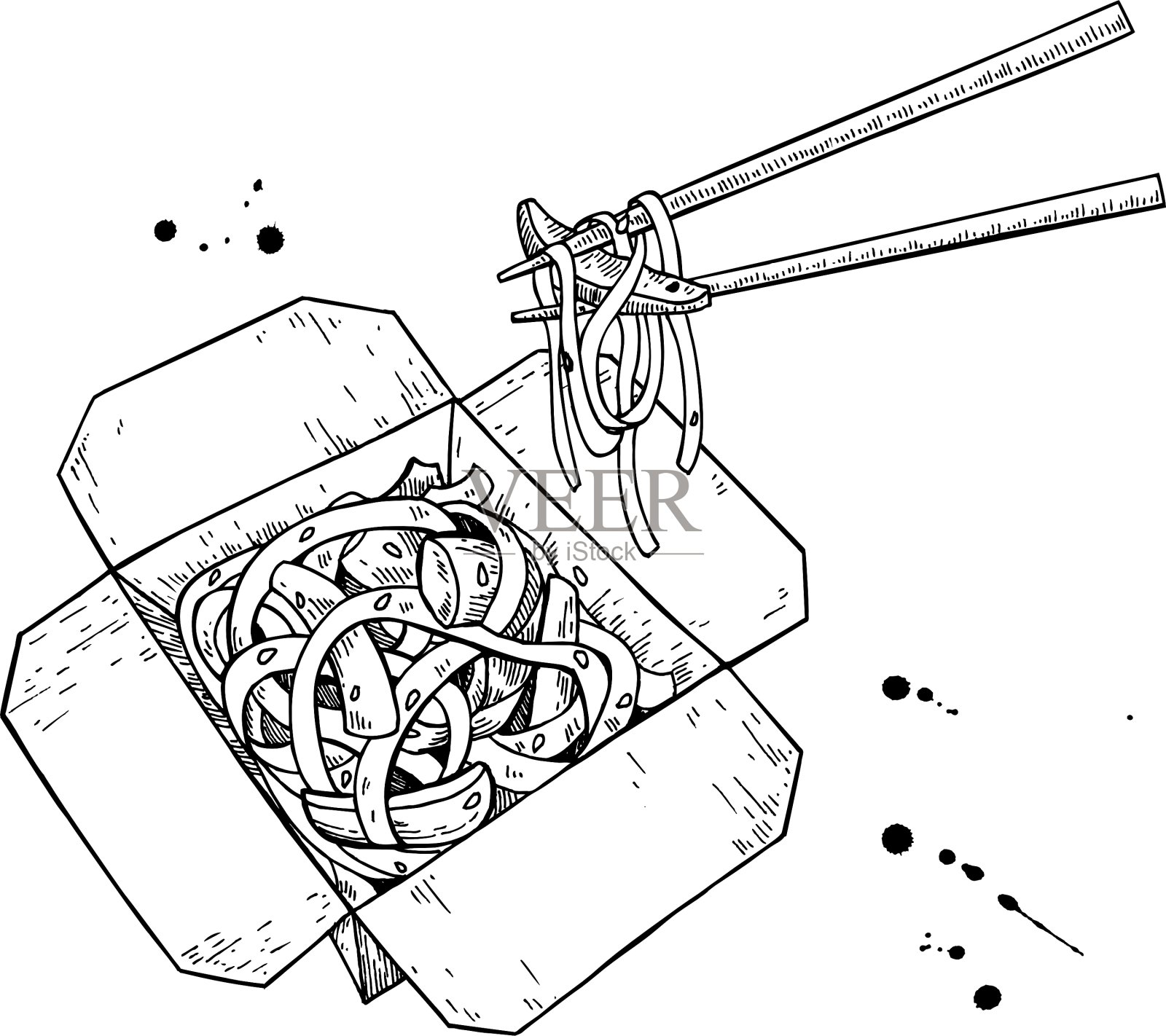 锅画孤立的中国盒子和设计元素图片