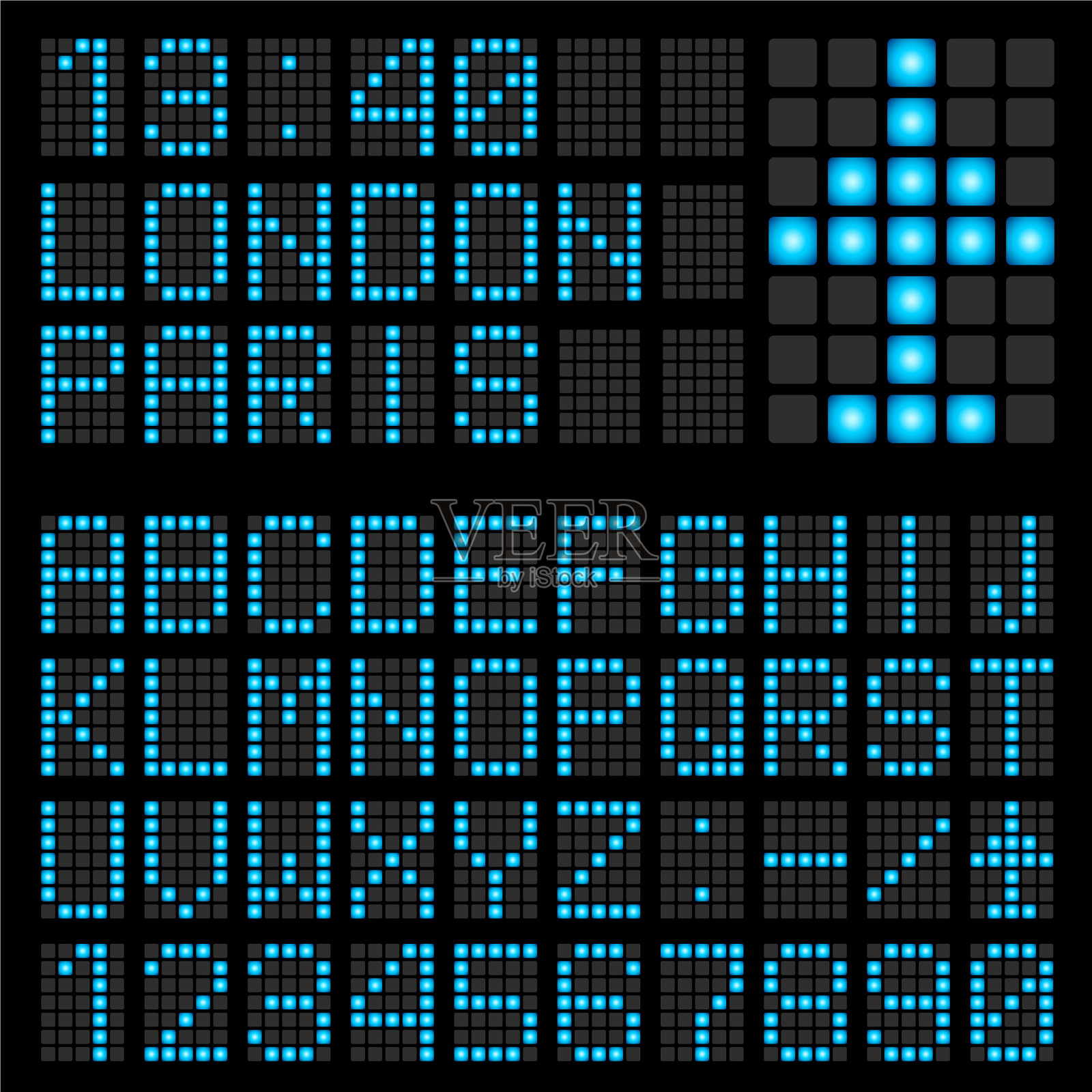 在机械时间表上设置蓝色字母图标素材