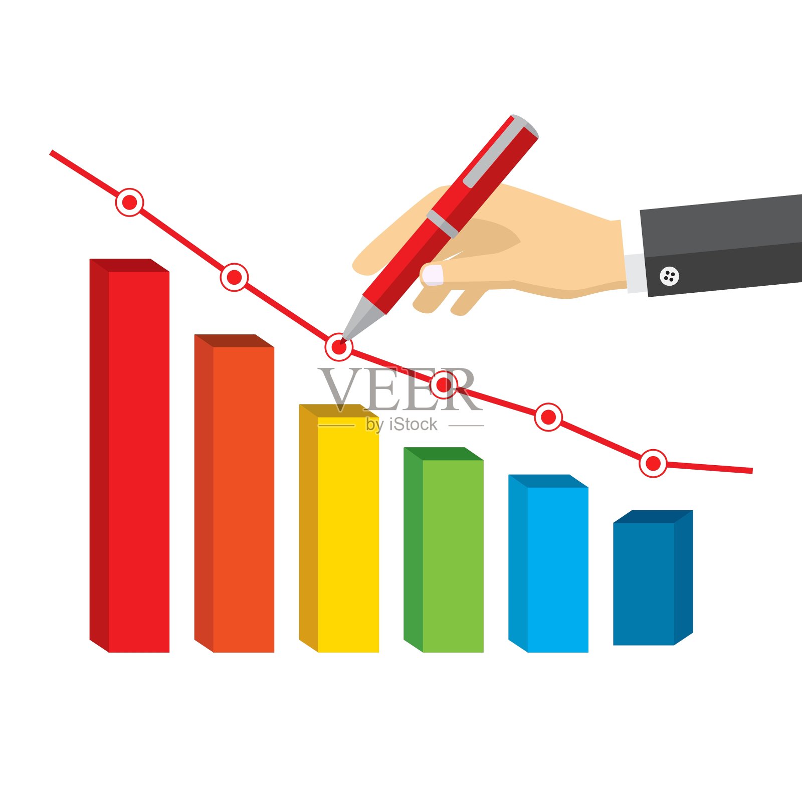 手用红笔画一个负增长设计元素图片