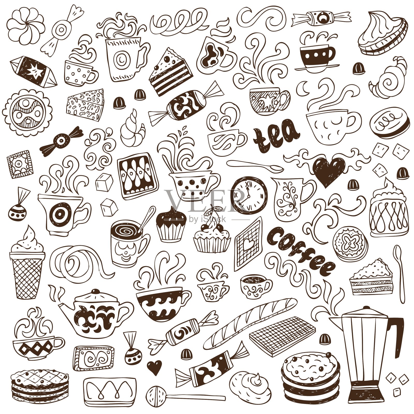 咖啡和糖果-涂鸦收藏设计元素图片