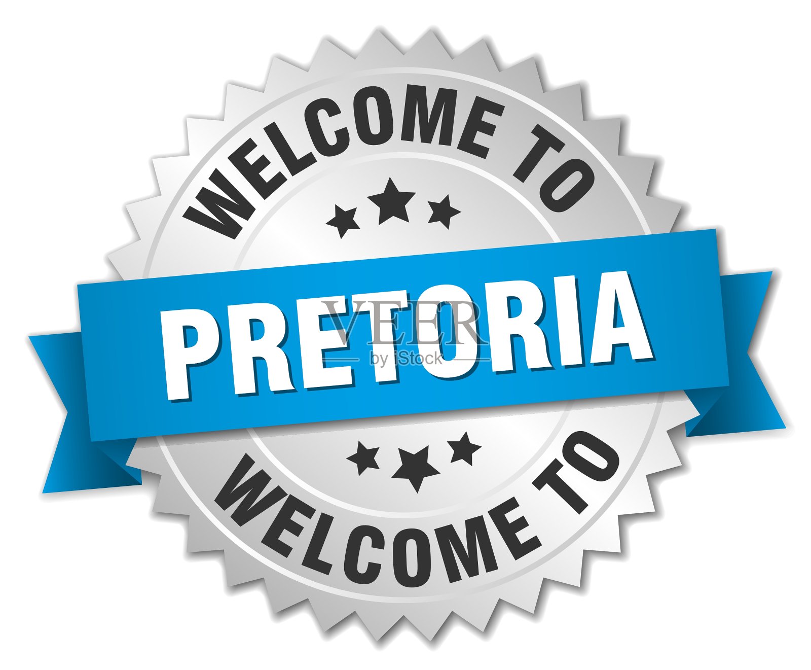 比勒陀利亚3d银色徽章与蓝色丝带插画图片素材