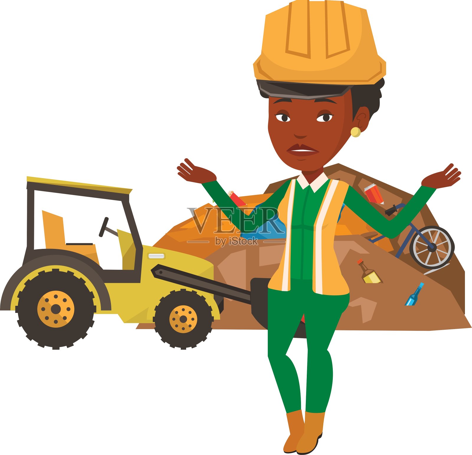 工人和推土机在垃圾场设计元素图片