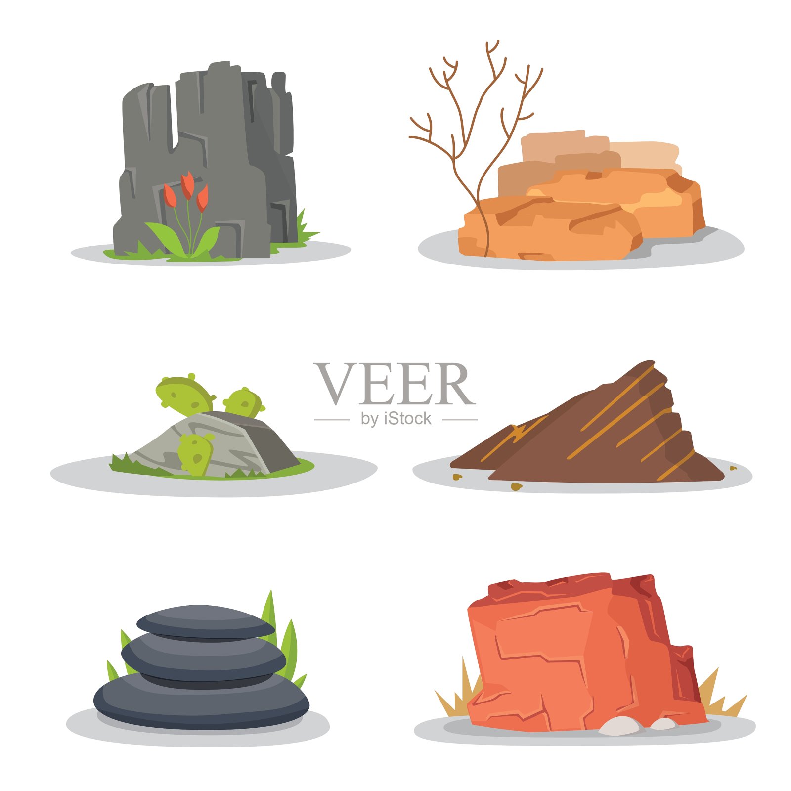 花园为防止损坏而单独或堆积的岩石和石头插画图片素材