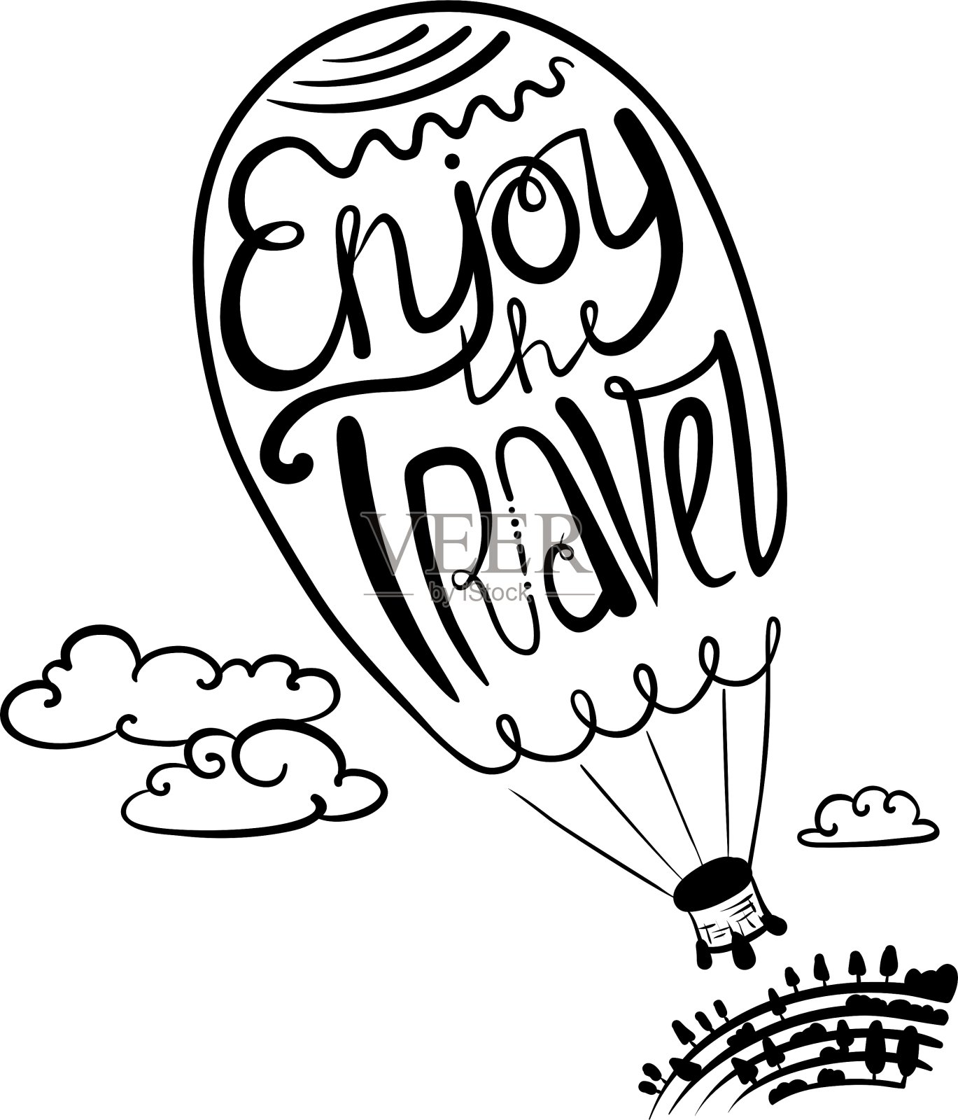 在气球silh享受旅行书法文字设计元素图片