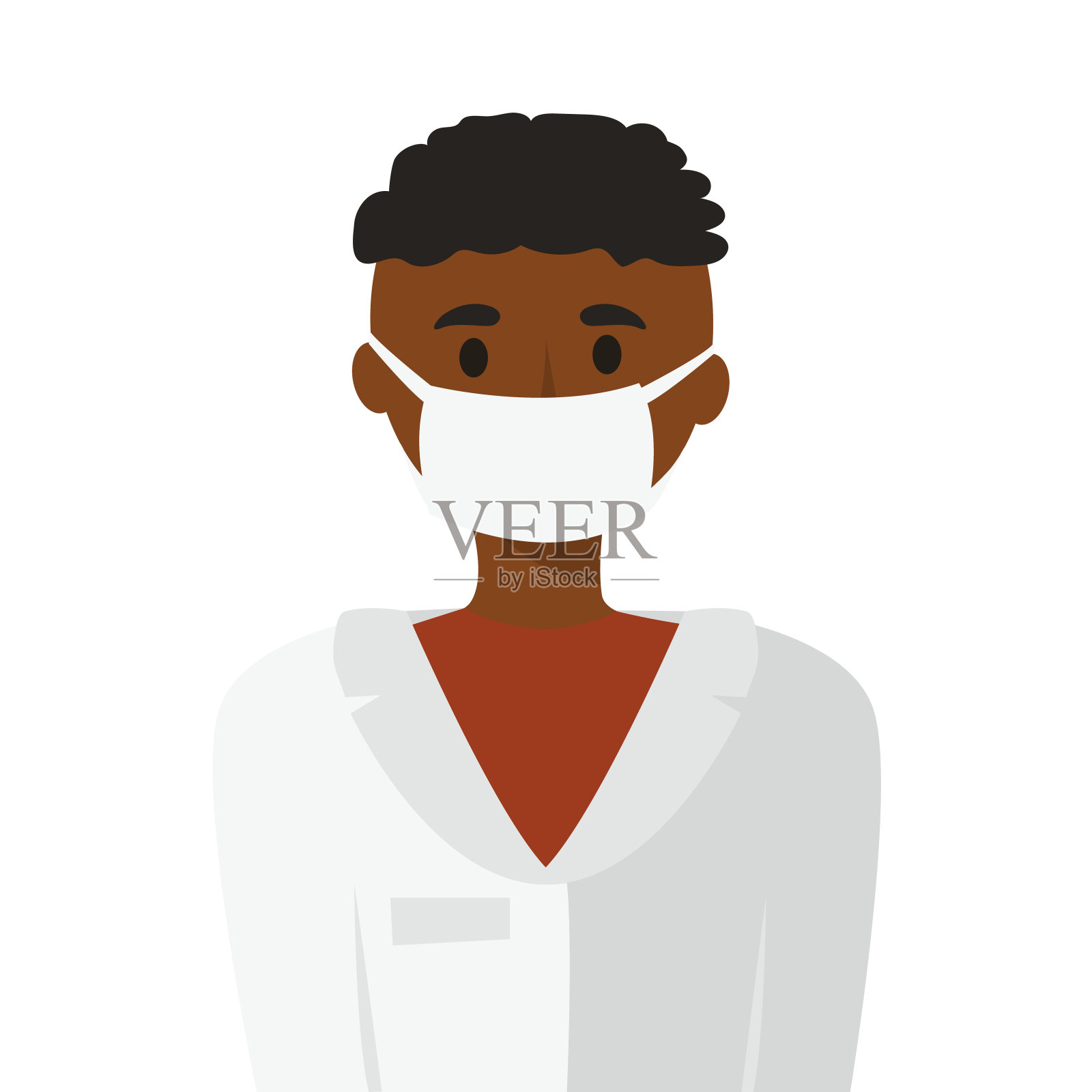 一个非洲年轻男子医生的插图,护士在一个医疗口罩插画图片素材