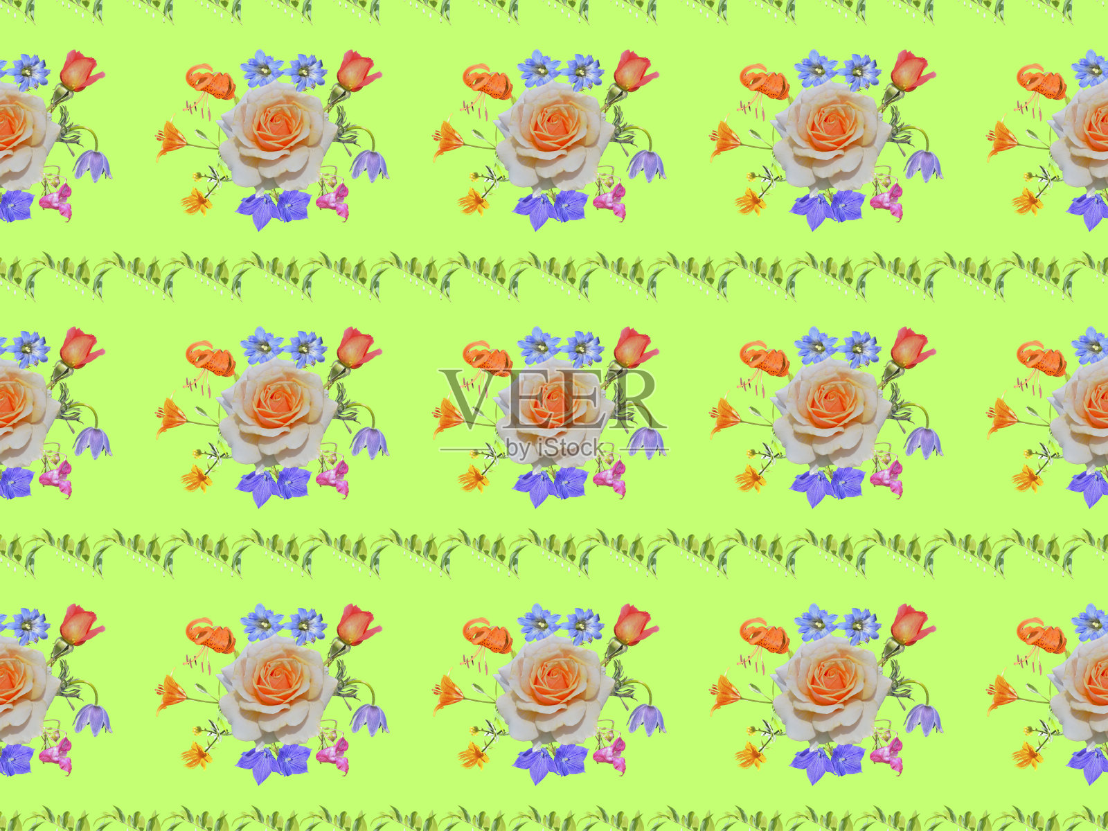 不同的花。无缝模式。插画图片素材