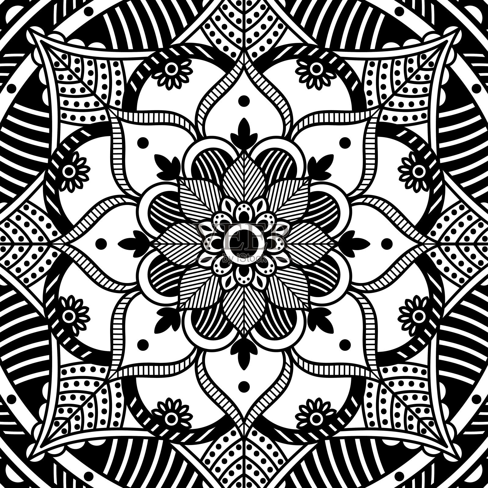 抽象图形方形背景与曼陀罗几何图案。矢量图插画图片素材