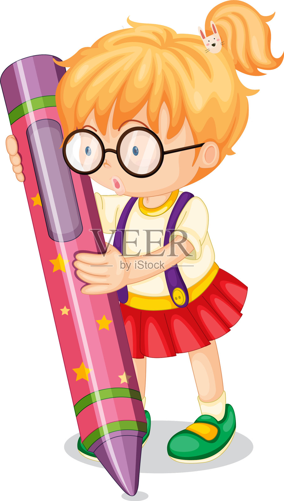 一个拿着铅笔的女孩设计元素图片