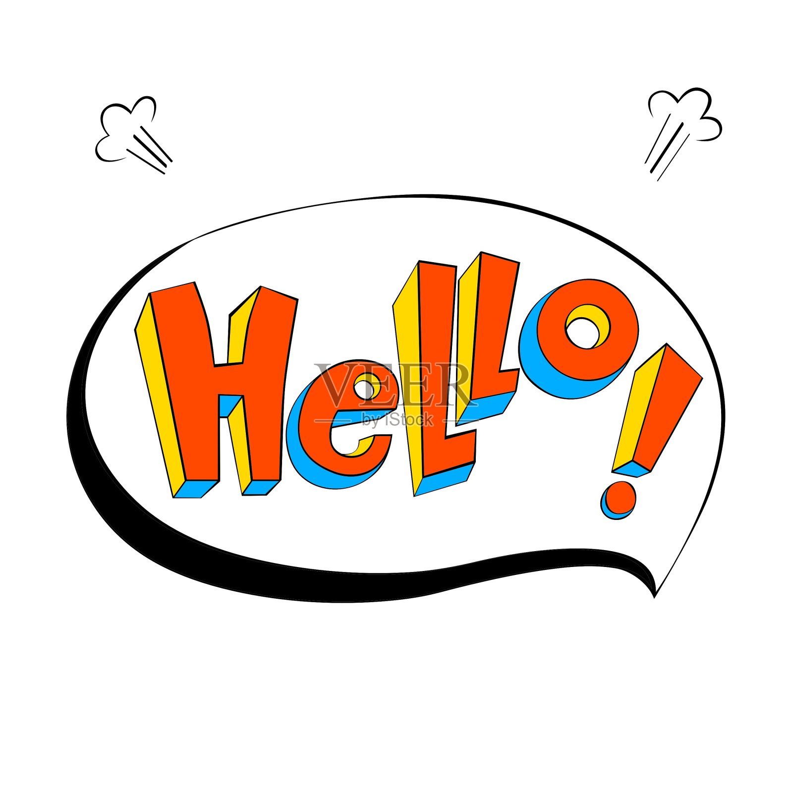 素描画漫画演讲你好气泡卡通设计元素图片