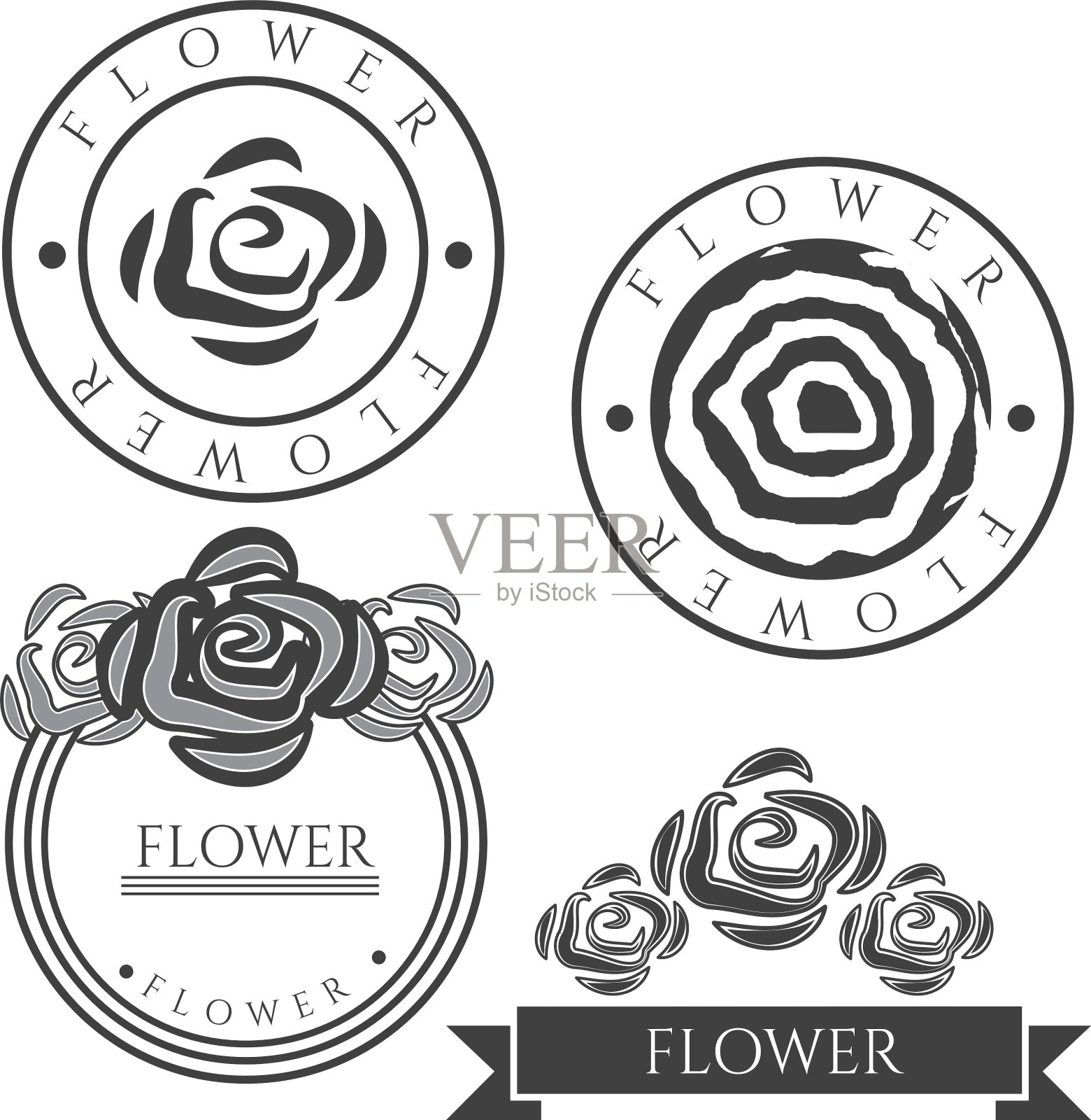 带有玫瑰花的复古标签插画图片素材