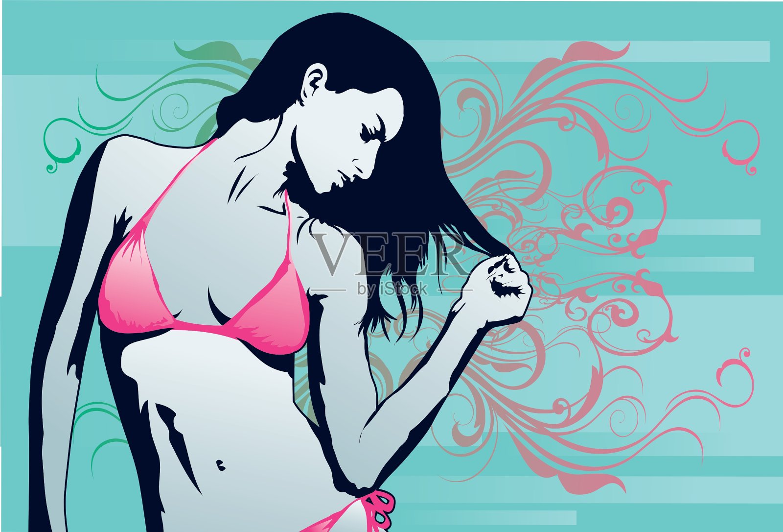 女人海滩性感插画图片素材