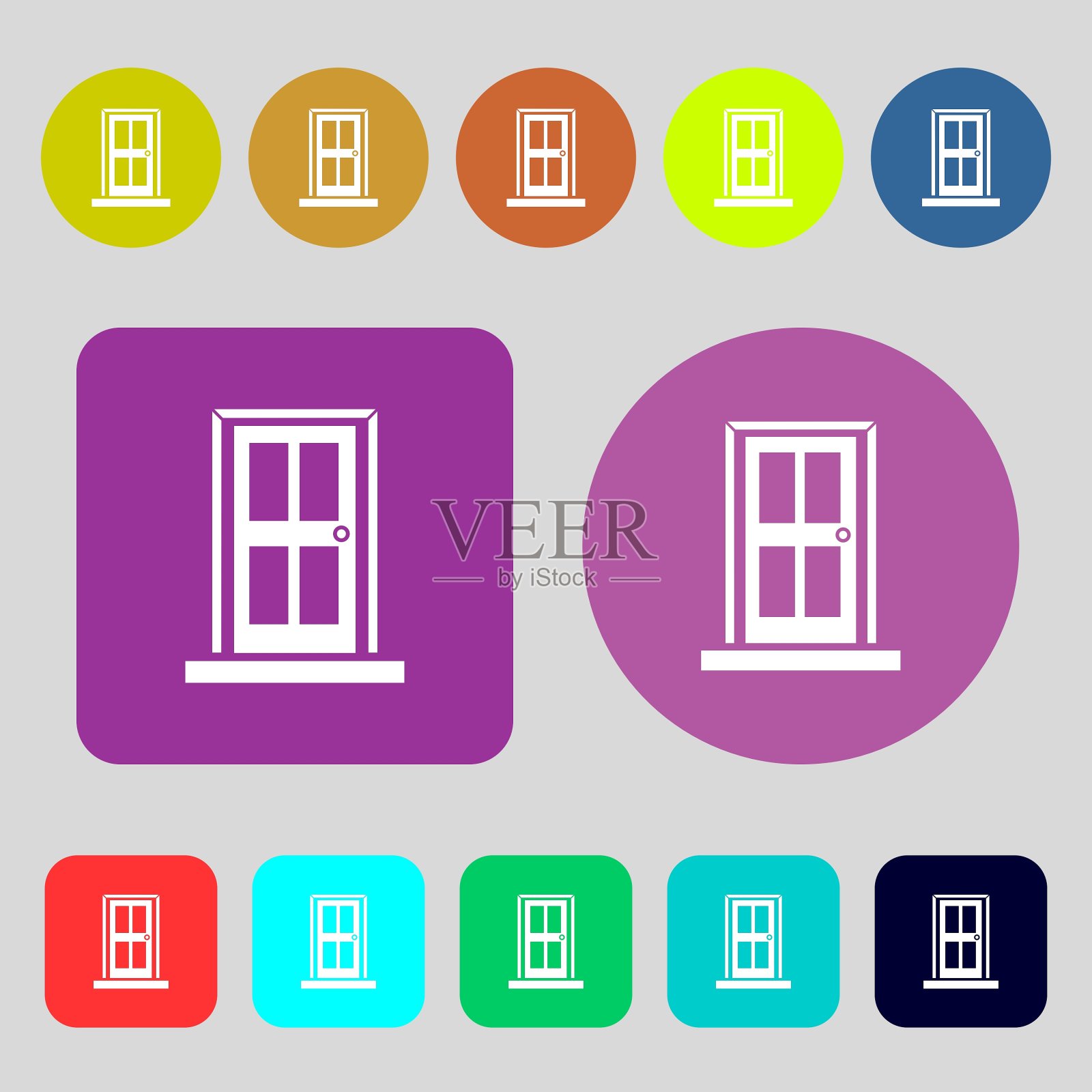 门图标标志12个彩色按钮平面设计图标素材