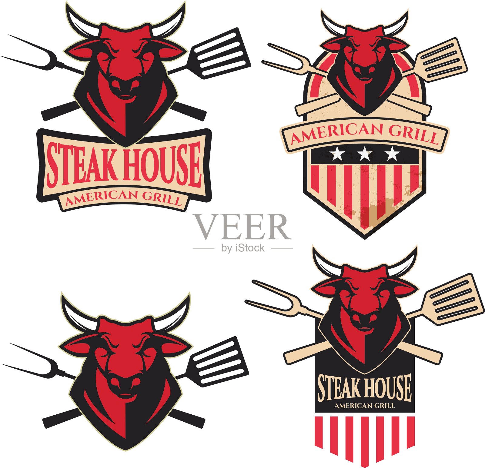 一套带有厨房工具的标志设计元素图片