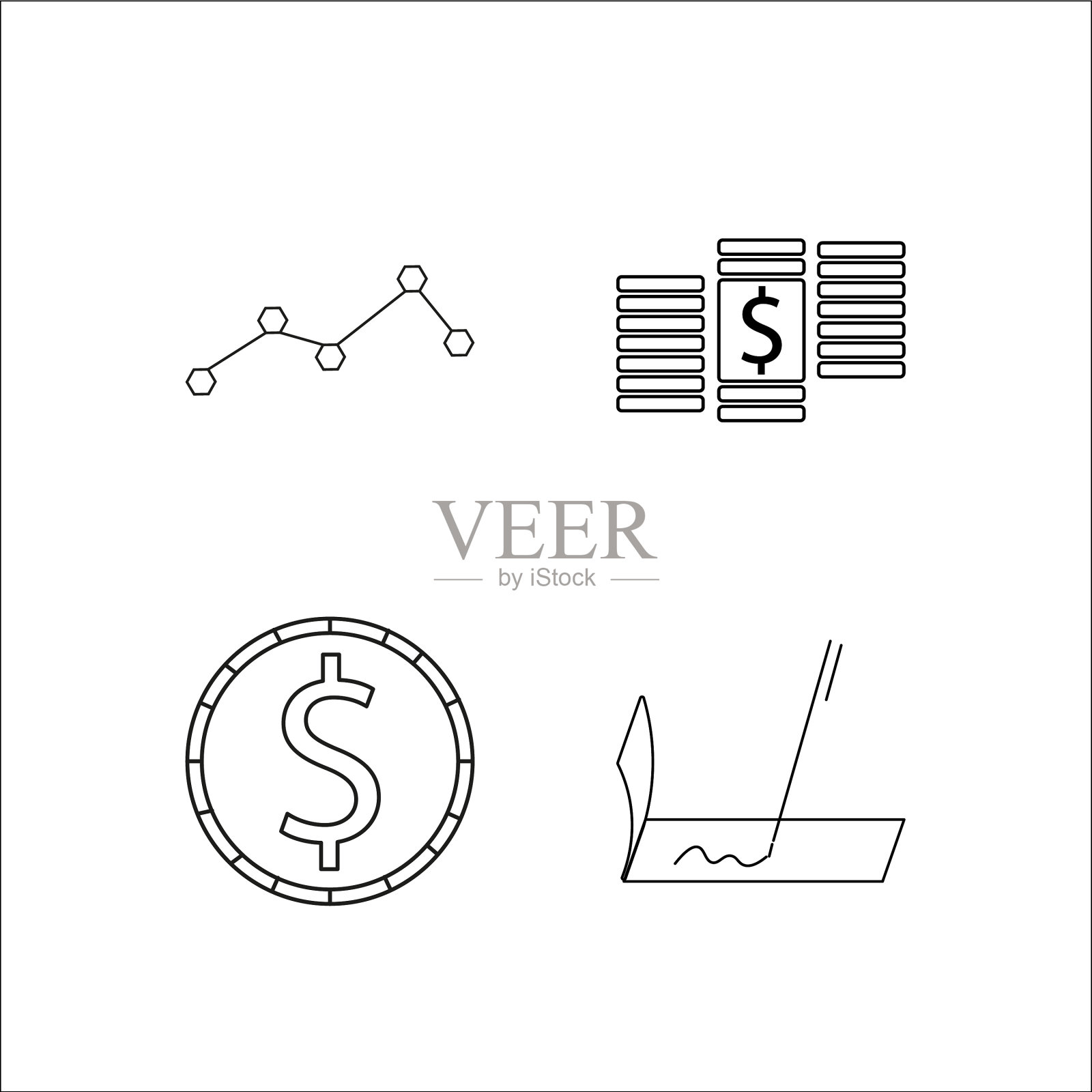 金融银行和货币简单的线性图标图标素材