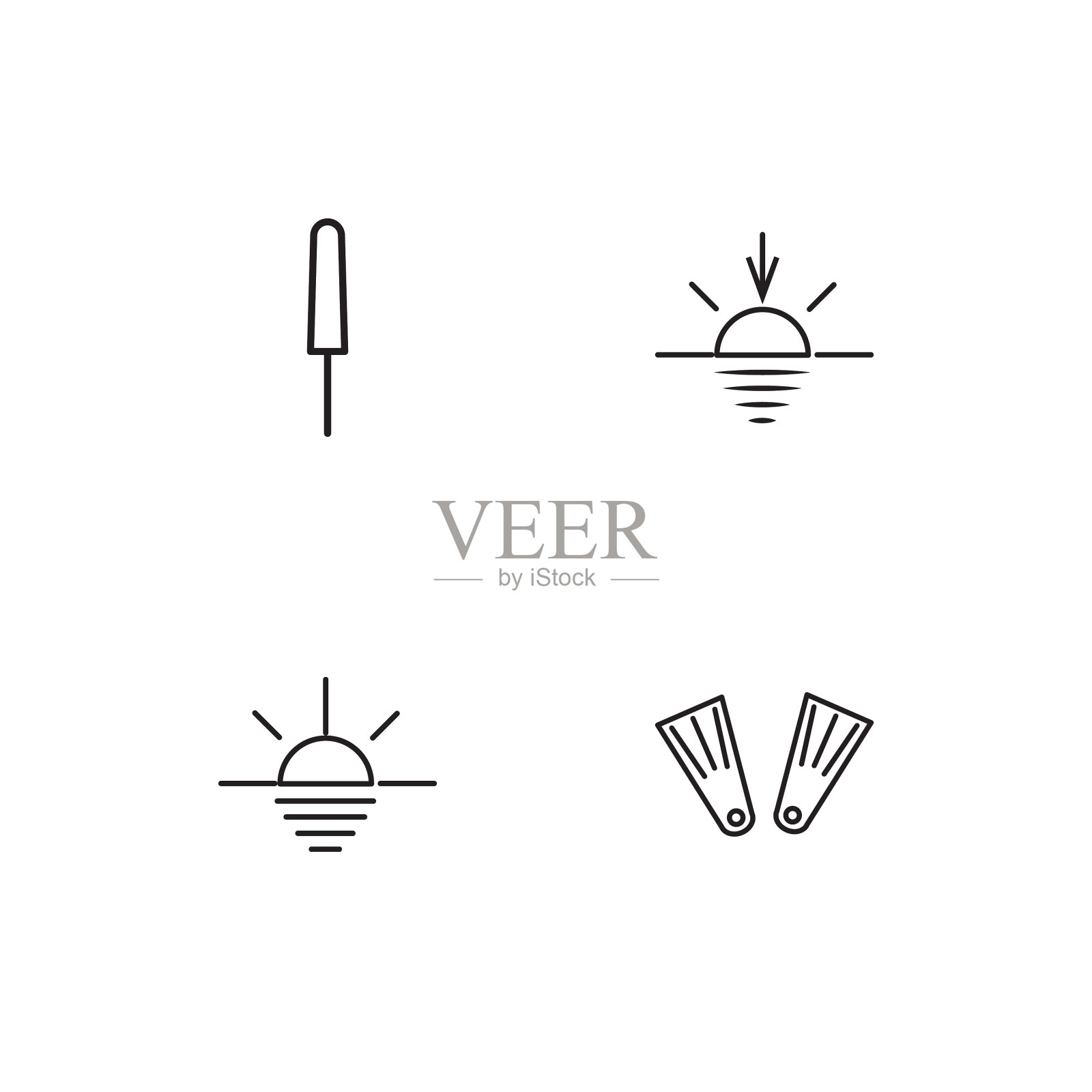 夏季线性图标设置简单的轮廓图标图标素材