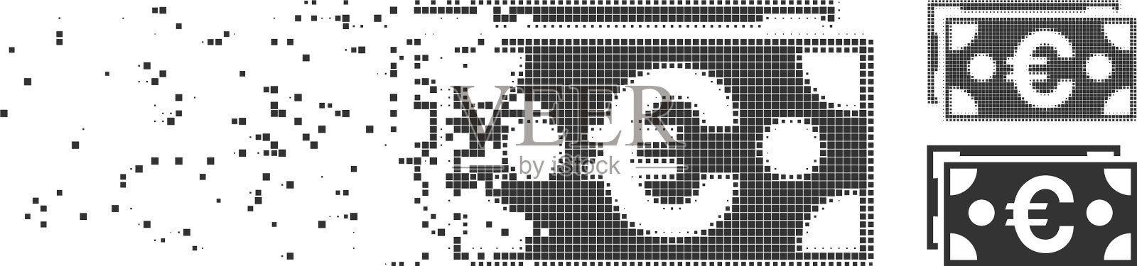 分裂像素半色调欧元钞票图标插画图片素材