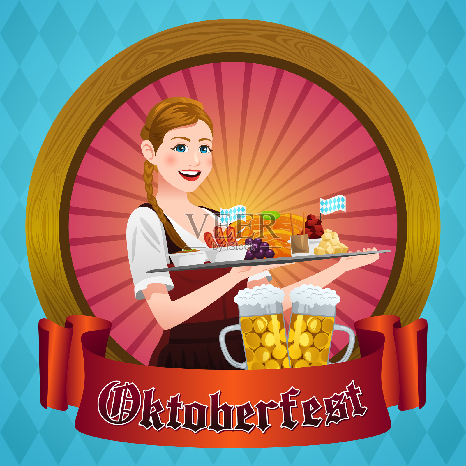 慕尼黑啤酒节海报上的巴伐利亚女人设计模板素材
