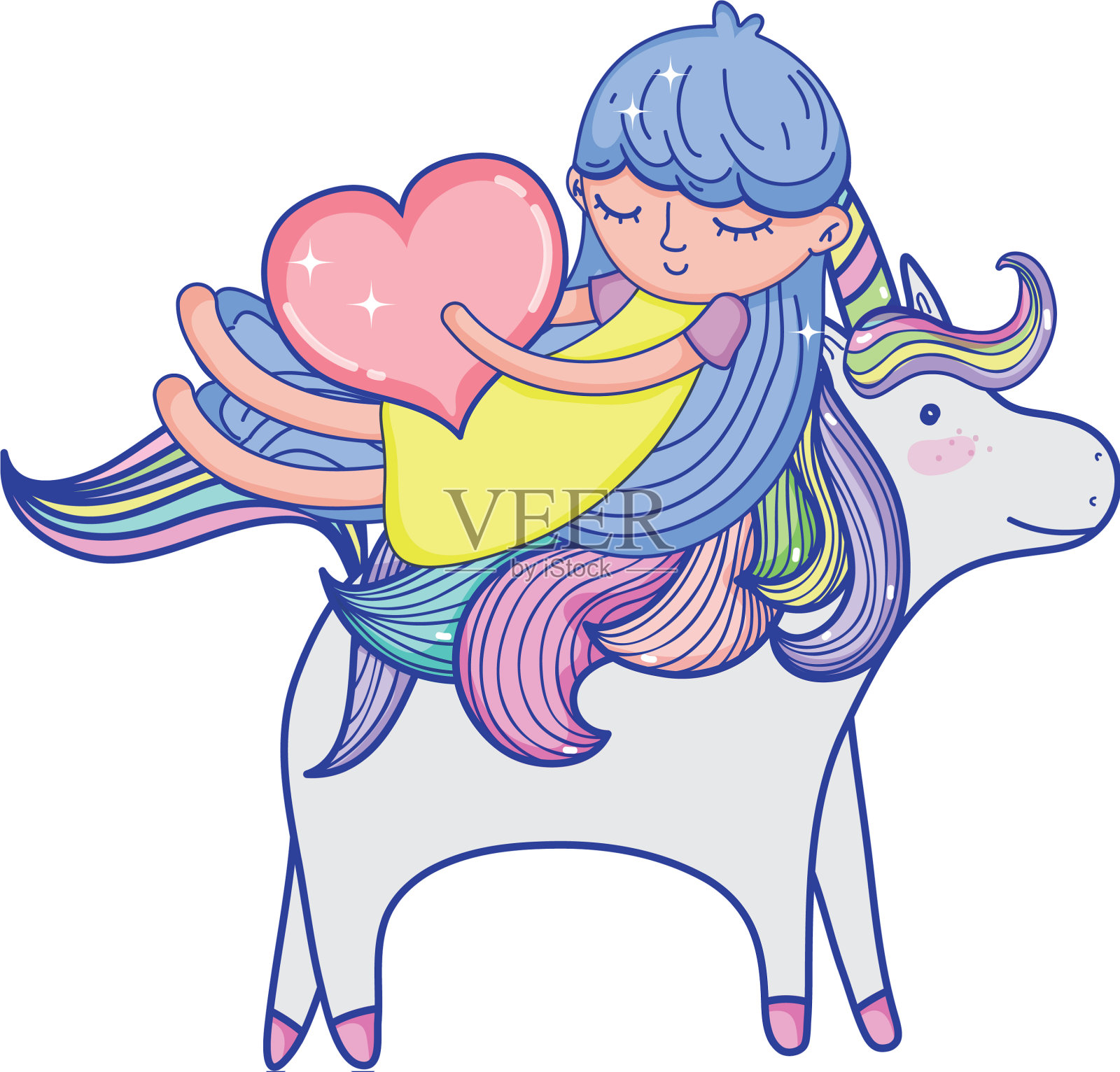 女孩骑着可爱的独角兽设计元素图片