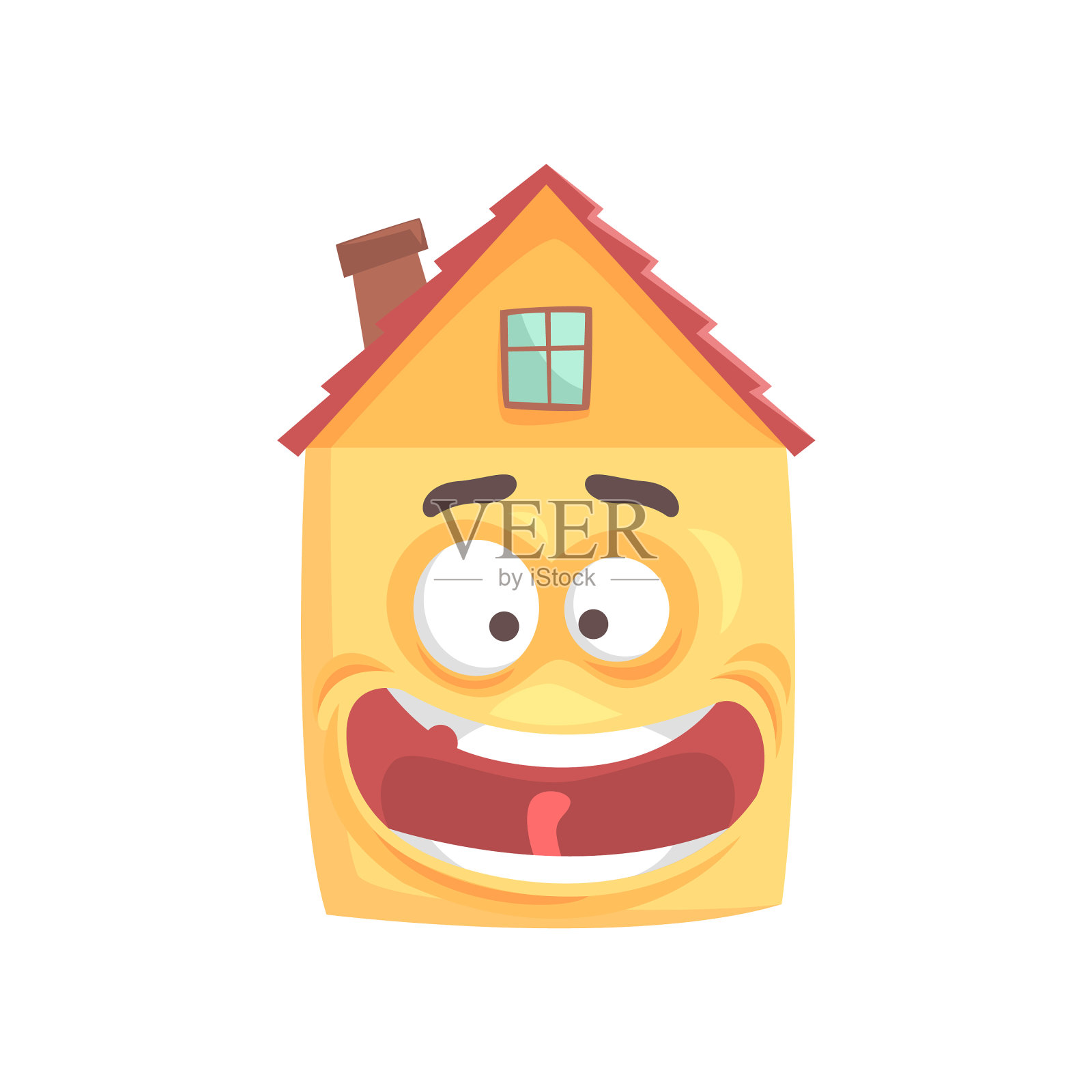 可爱的微笑的房子卡通人物有趣的面部设计元素图片