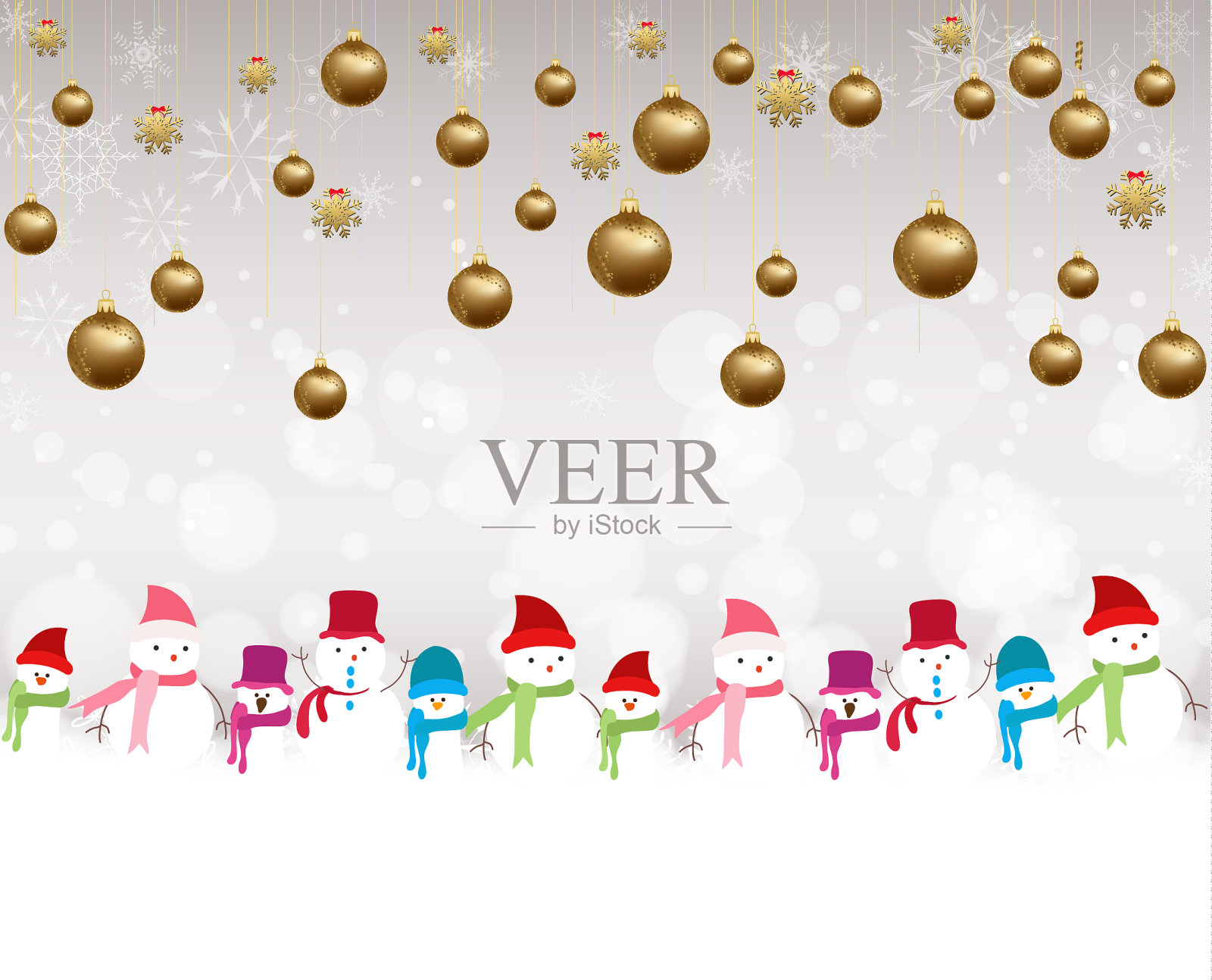 圣诞球背景有雪人插画图片素材