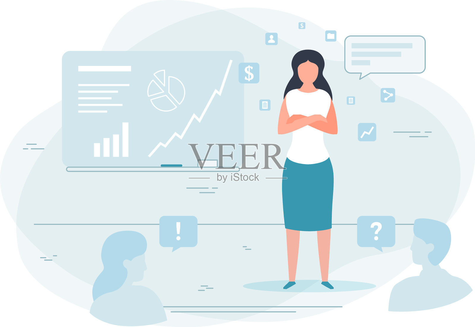 女士展示回答问题设计元素图片