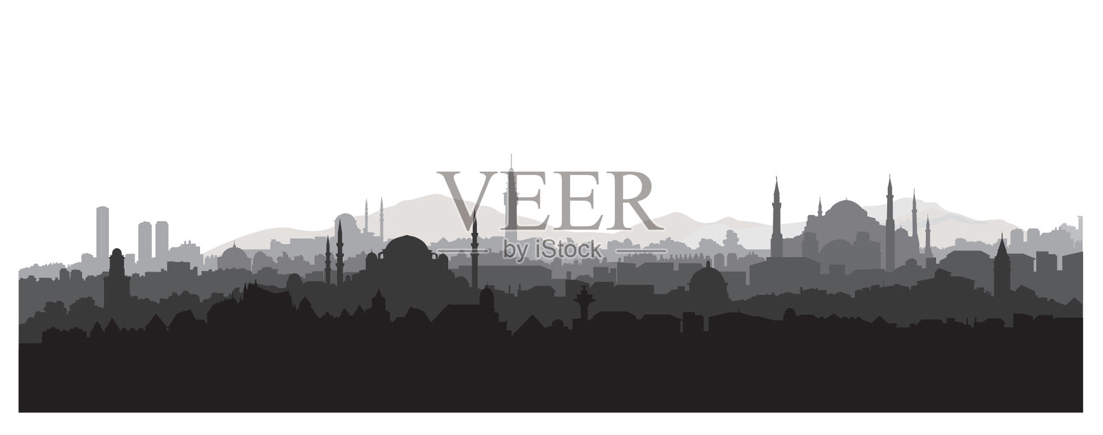 伊斯坦布尔城市天际线旅行土耳其背景插画图片素材