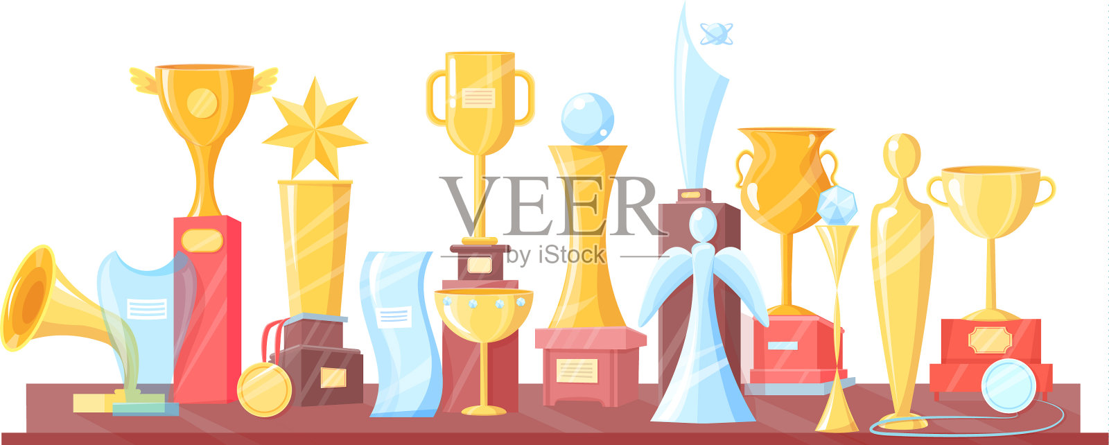 一套金色和玻璃奖孤立在白色设计元素图片