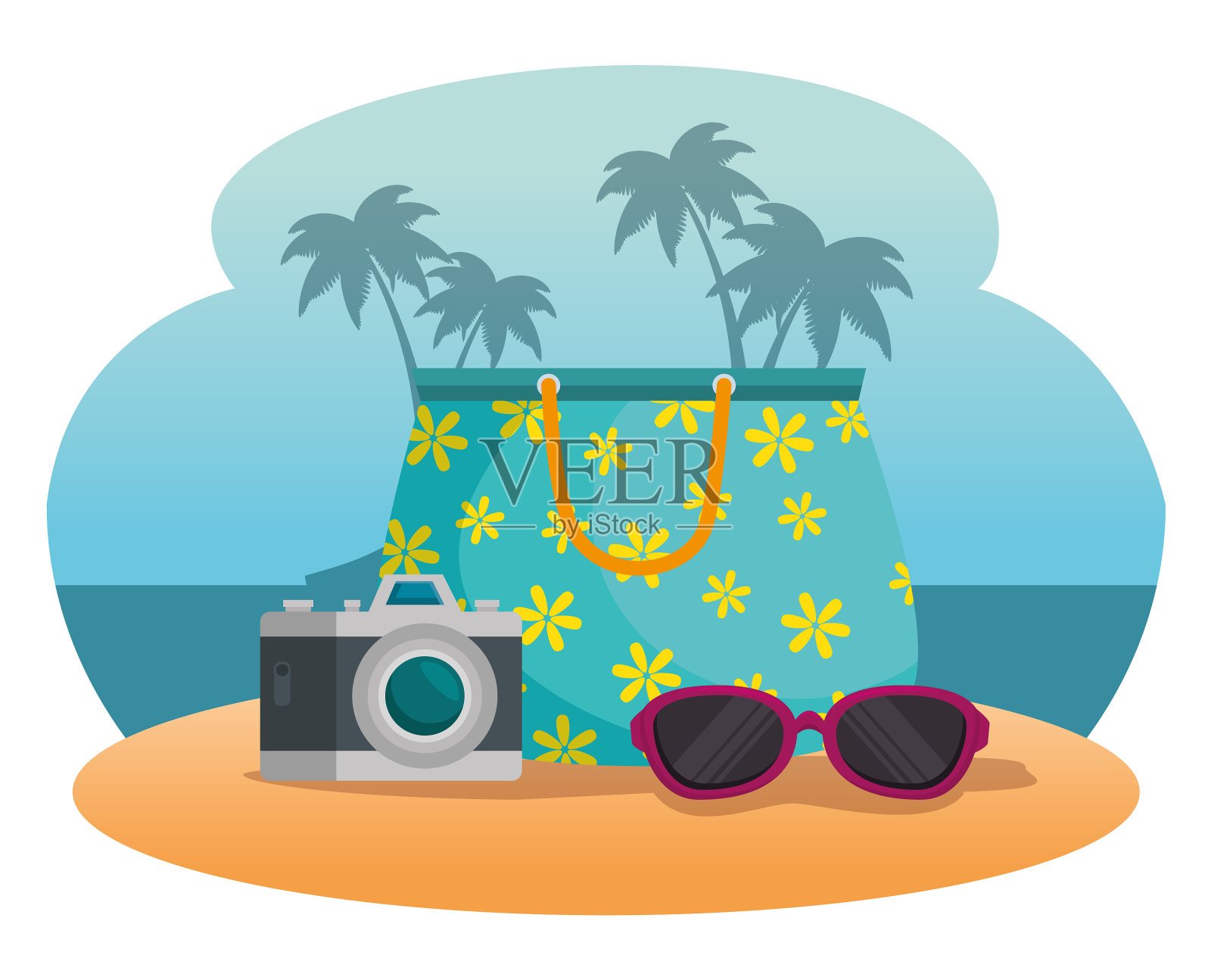 暑假海滩海报设计元素图片