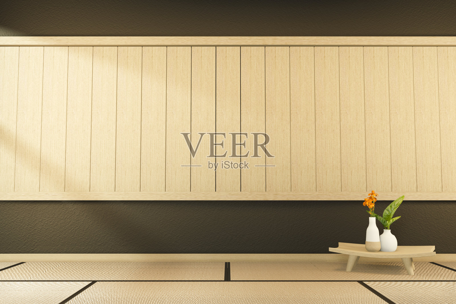 室内空房日本式。三维渲染照片摄影图片