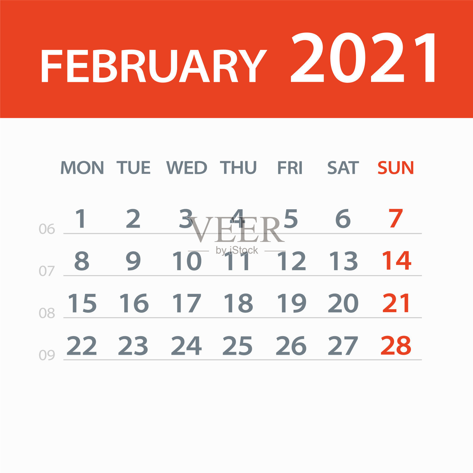 2月2021年日历叶-矢量插图插画图片素材