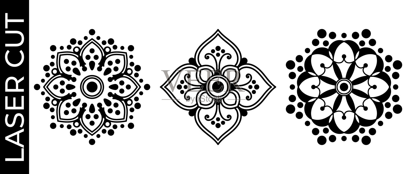 一套装饰曼陀罗激光切割。手绘背景,矢量孤立在白色插画图片素材