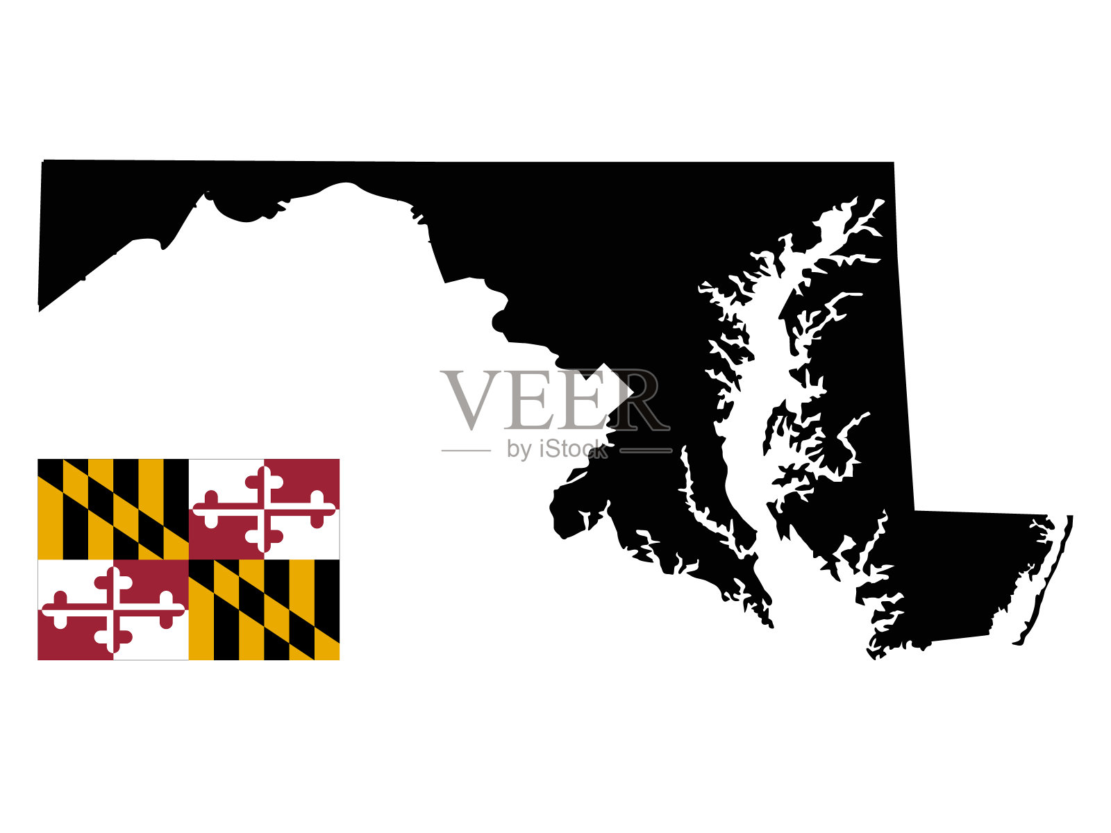 带有旗帜的马里兰地图插画图片素材