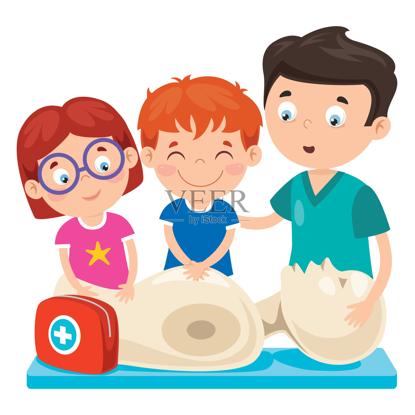 卡通人物训练急救插画图片素材