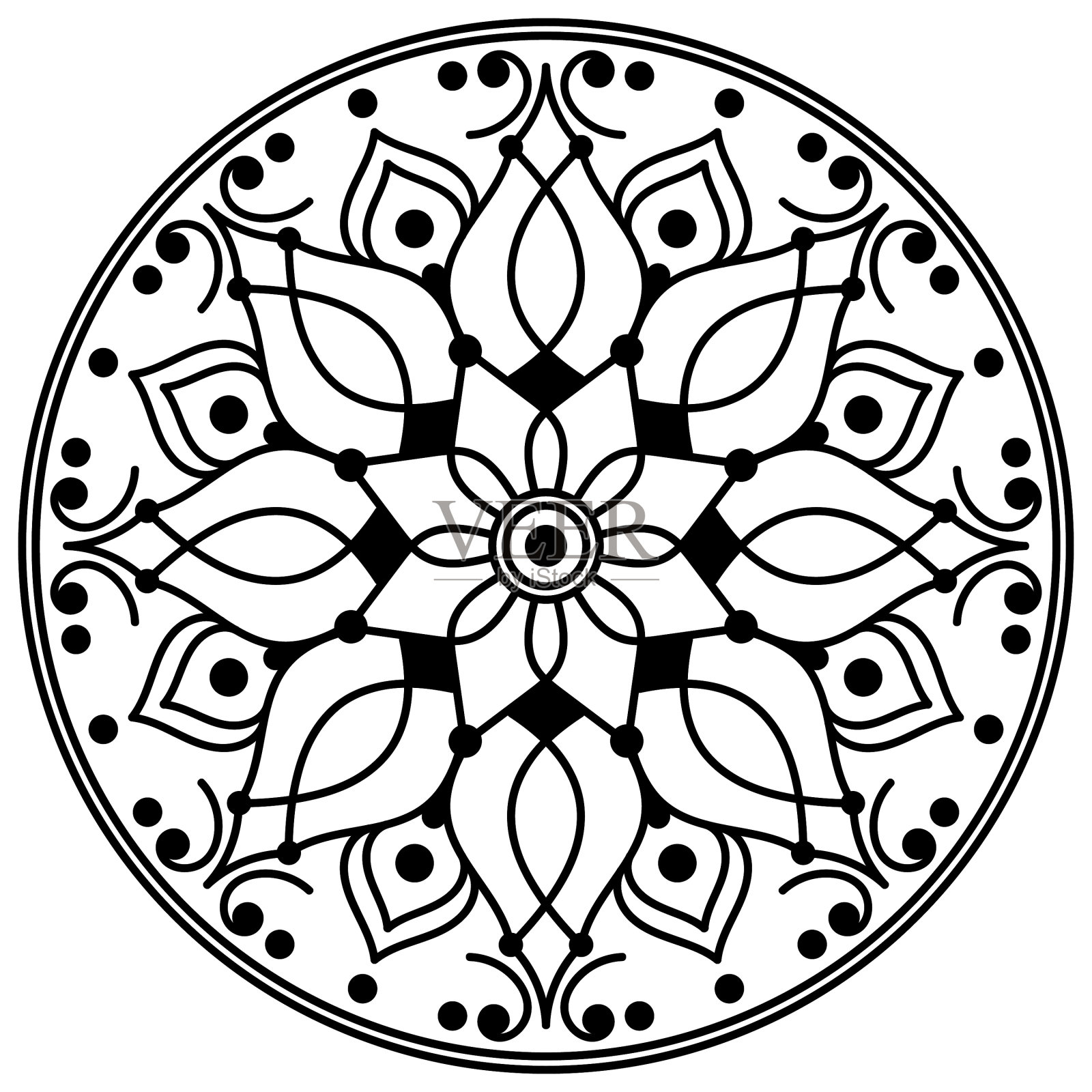 黑白民族曼荼罗为涂色页。矢量图插画图片素材